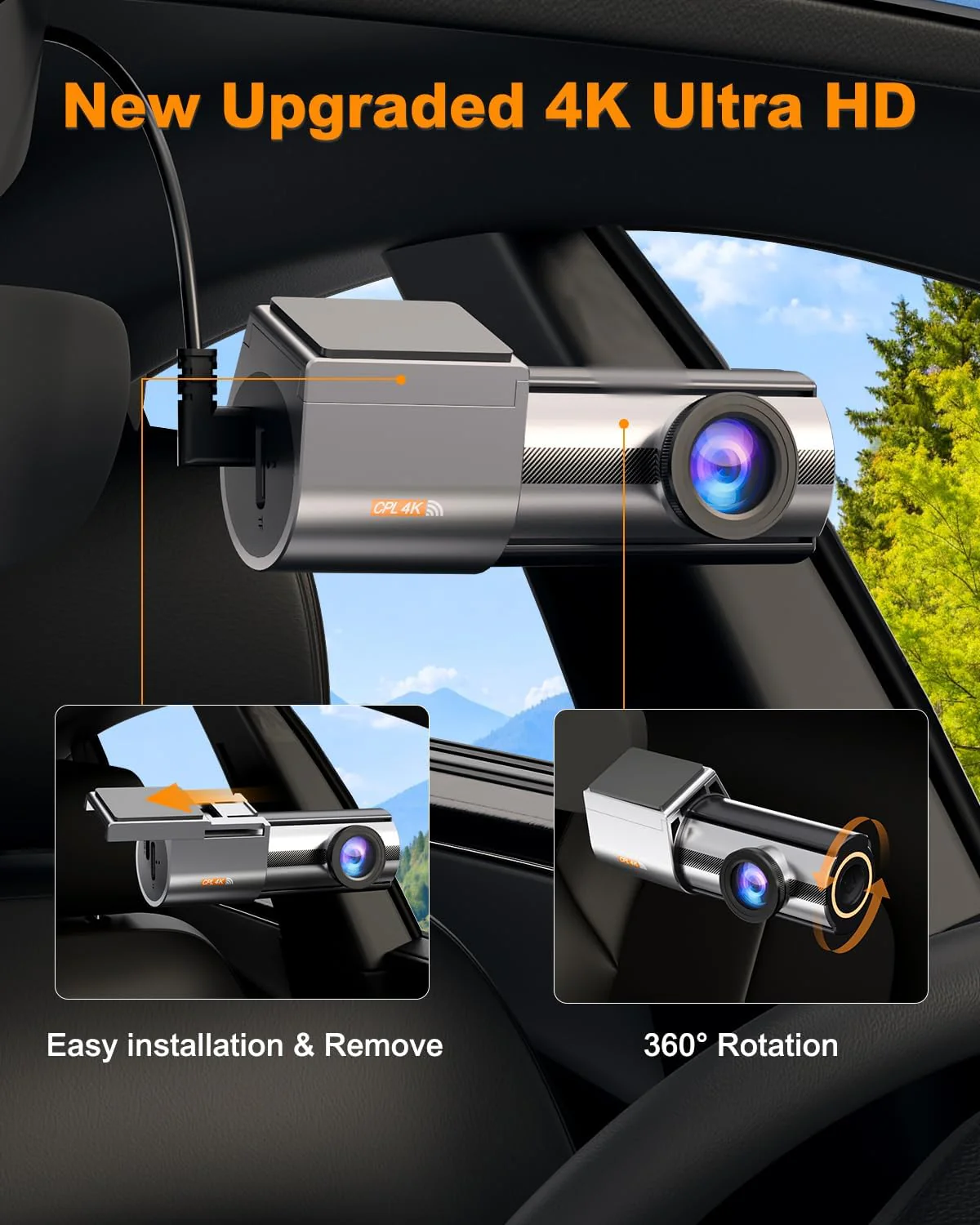 Dash Cam Front 4K, Built-in 5GHz WiFi with CPL, Car Camera Dashcam with UHD 2160P, 64GB Card, 24H Parking Monitor, Super Night Vision, WDR, G-Sensor, App Control, 170° Wide Angle, Support 256GB Max 4K Front with CPL - Image 5