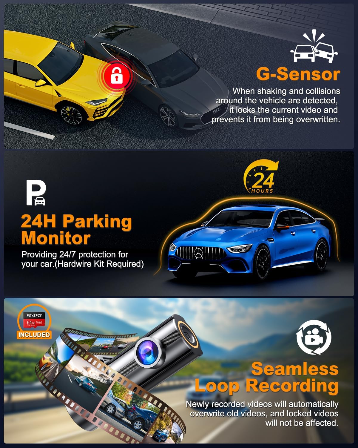 Dash Cam Front 4K, Built-in 5GHz WiFi with CPL, Car Camera Dashcam with UHD 2160P, 64GB Card, 24H Parking Monitor, Super Night Vision, WDR, G-Sensor, App Control, 170° Wide Angle, Support 256GB Max 4K Front with CPL - Image 6
