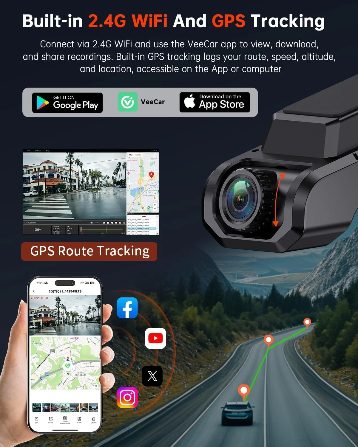 Dash Cam Front and Rear, 4K Ultra HD+1080P Dash Camera for Cars, Built-in Wi-Fi GPS, Included 32GB Card, 2.0'' IPS Screen Mini Car Camera, App, Night Vision, 170°Wide Angle, 24H Parking Mode Black - Image 7
