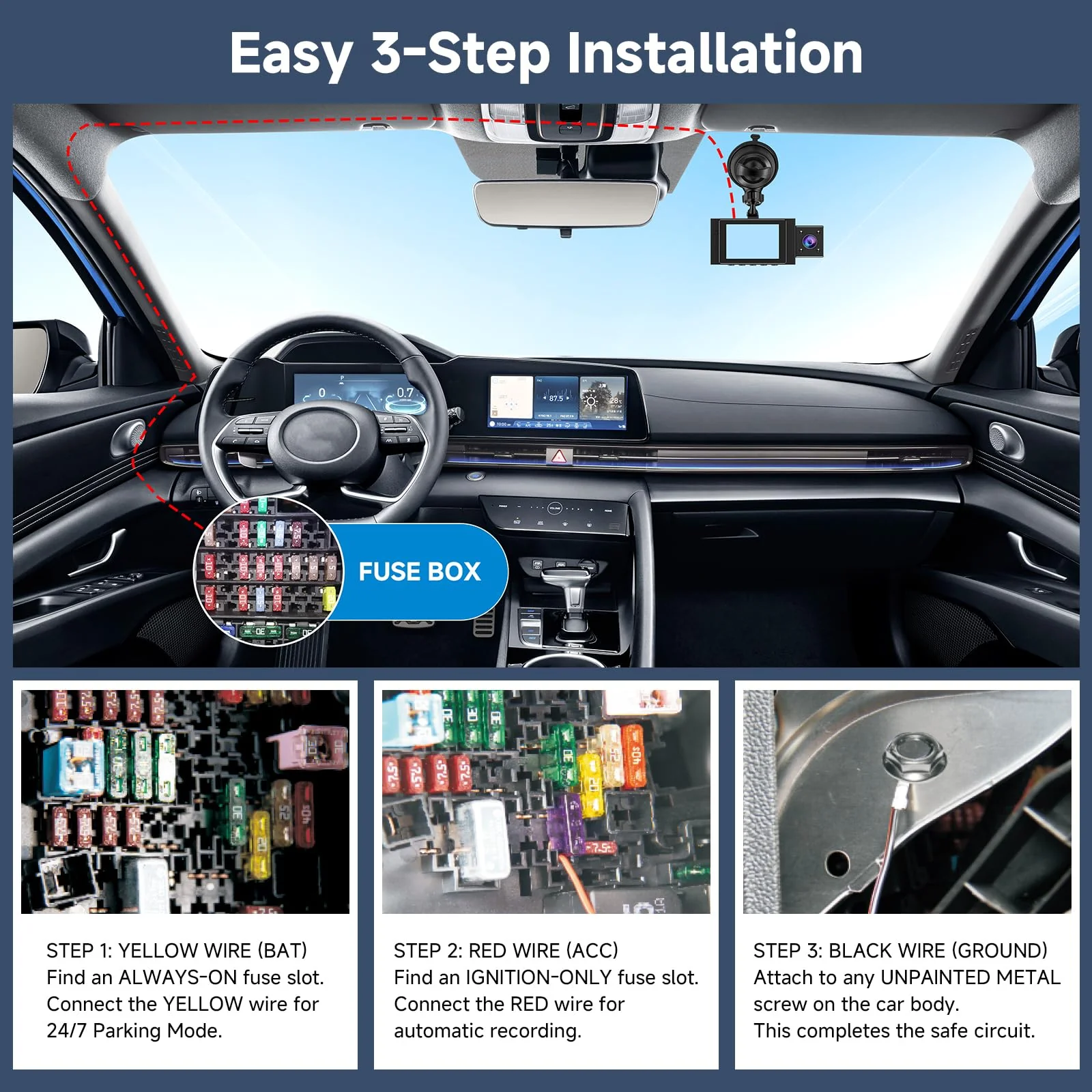 Dash Cam Hardwire Kit with Digital Voltage Display & Adjustable Protection, 12V-24V to 5V/3A, 3-Lead USB-C Hardwire Kit w/Low Voltage Cutoff & 24H Parking Mode, Car Truck SUV KS3 - Image 7