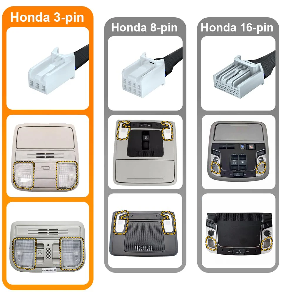 Dash Camera Power Adapter (3-Pin) for Honda, Connects to Overhead Console, LED Display USB Power Source, Easy to Install, 5V 12V Output, for Dash Cam, Radar, D3-028 - Image 2