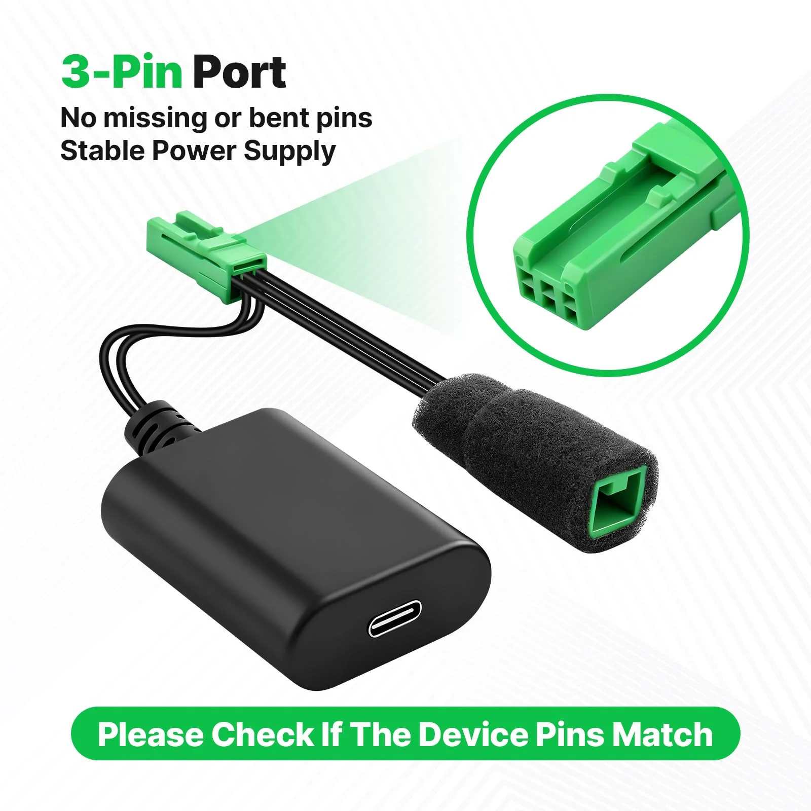 Dashcam Power Adapter 3-pin Model A Compatible with Volvo XC40 XC60 XC90 S60 V60 C40 Dash Cam Power Adapter, Connects to Rearview Mirror, GPS Charger Built-in USB Power Port - Image 3