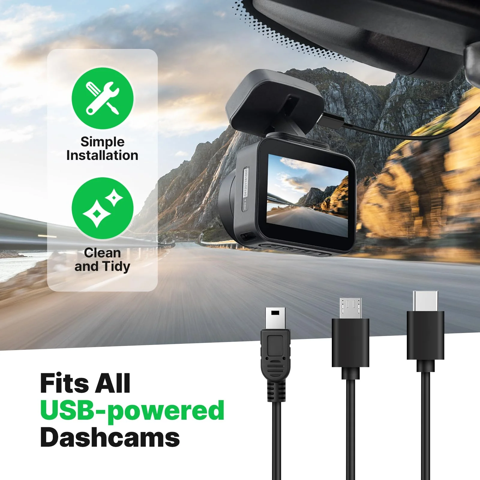 Dashcam Power Adapter 3-pin Model A Compatible with Volvo XC40 XC60 XC90 S60 V60 C40 Dash Cam Power Adapter, Connects to Rearview Mirror, GPS Charger Built-in USB Power Port - Image 4