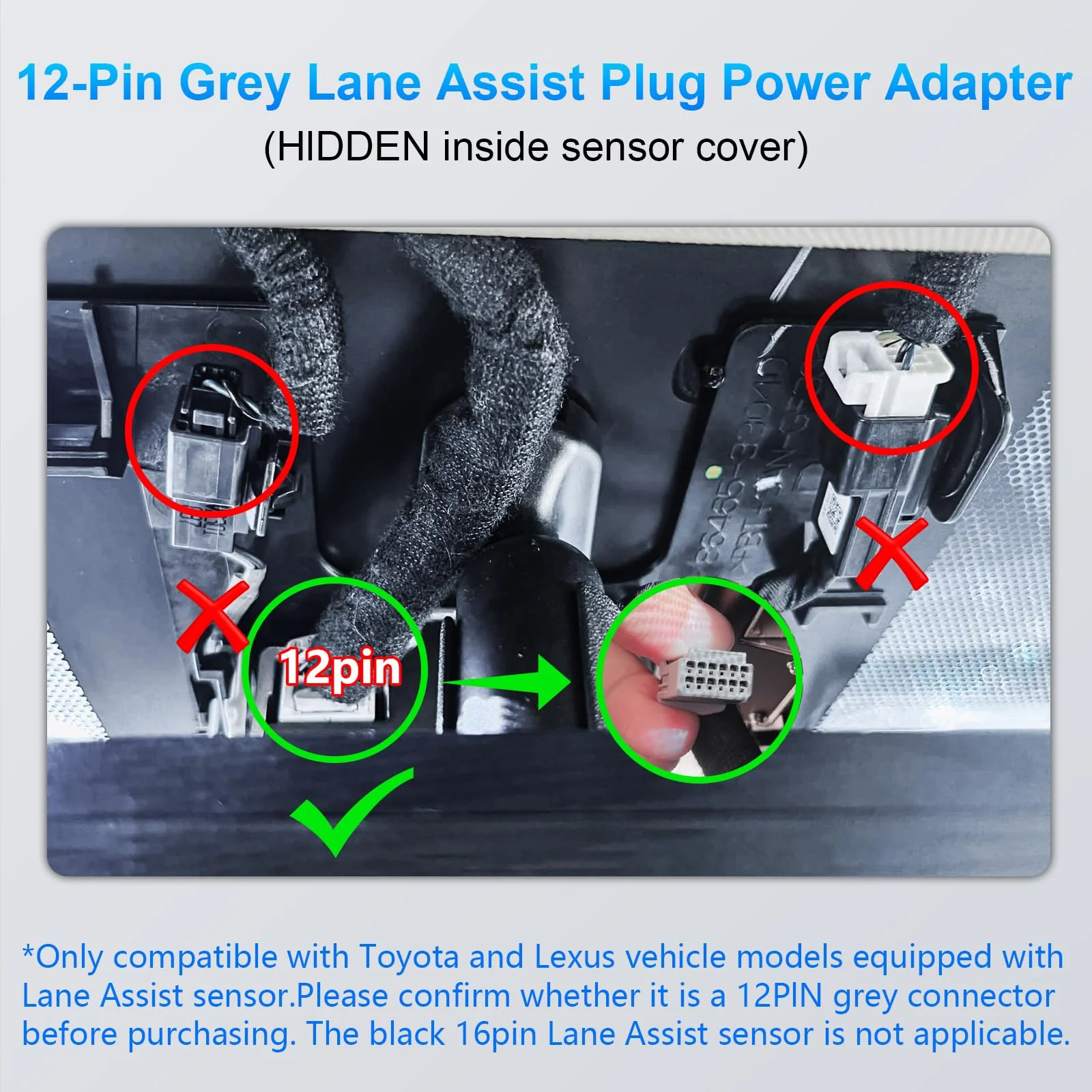 Dashcam Power Adapter for Toyota/Lexus (12-Pin,Model C), –Lane Trace System Adapter, Compatible with RAV4 Highlander Tacoma 4Runner,Lexus NX RX & More. Fits Vehicles with TSS 2.5 Lane Assist Port - Image 2