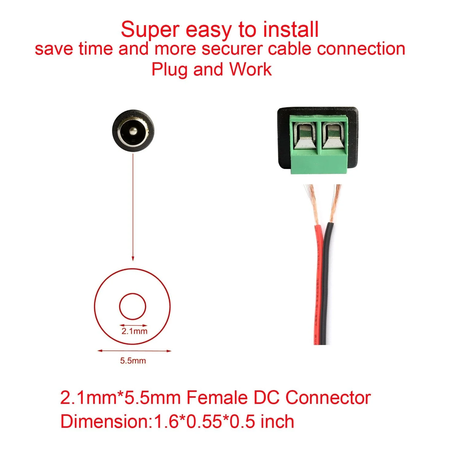 DAYKIT 10 Pairs 12V Male+Female 2.1x5.5MM DC Power Jack Plug Adapter Connector for CCTV Camera - Image 3