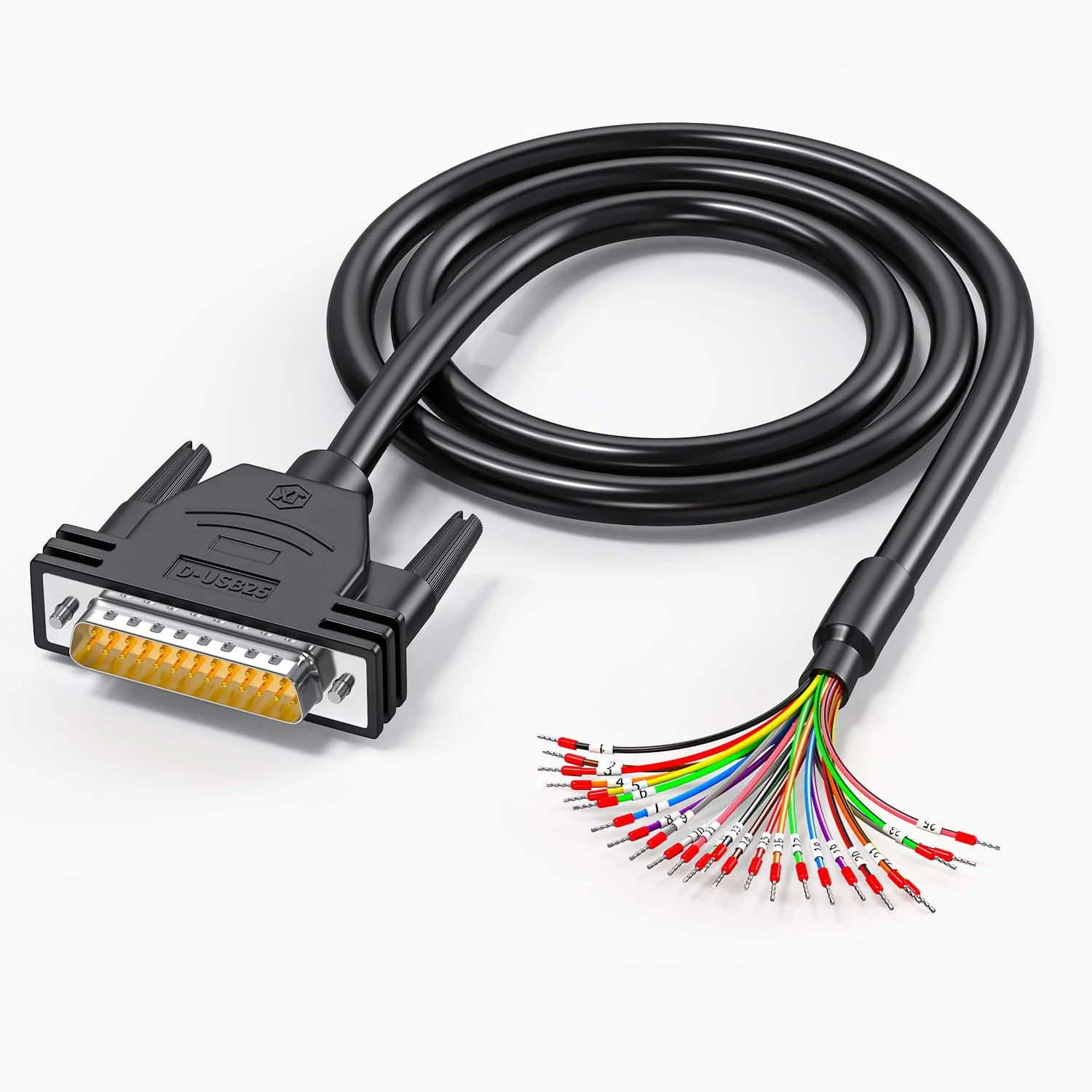 DB25 Male to Bare Wire with Cable Marker 3.3ft,D-SUB 25-Pin Connector RS232 Serial Cable,25 Wire All Provided with Wiring Terminals -Black DB25 male with cable marker 3FT