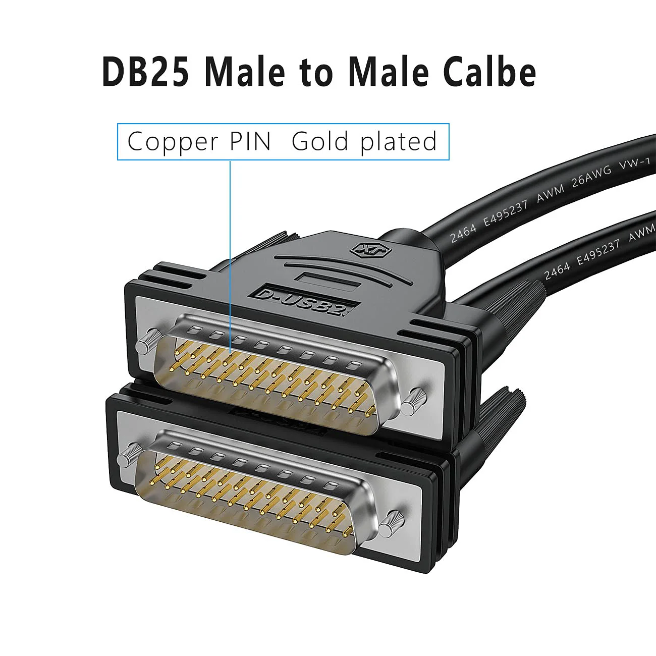 DB25 Male to Male Cable 6FT, 26awg Tinned Copper Wires,Double-Shielded with Foil &Metal Braid, D-SUB 25 PIN RS232 Serial Cable in Black 6 feet - Image 2