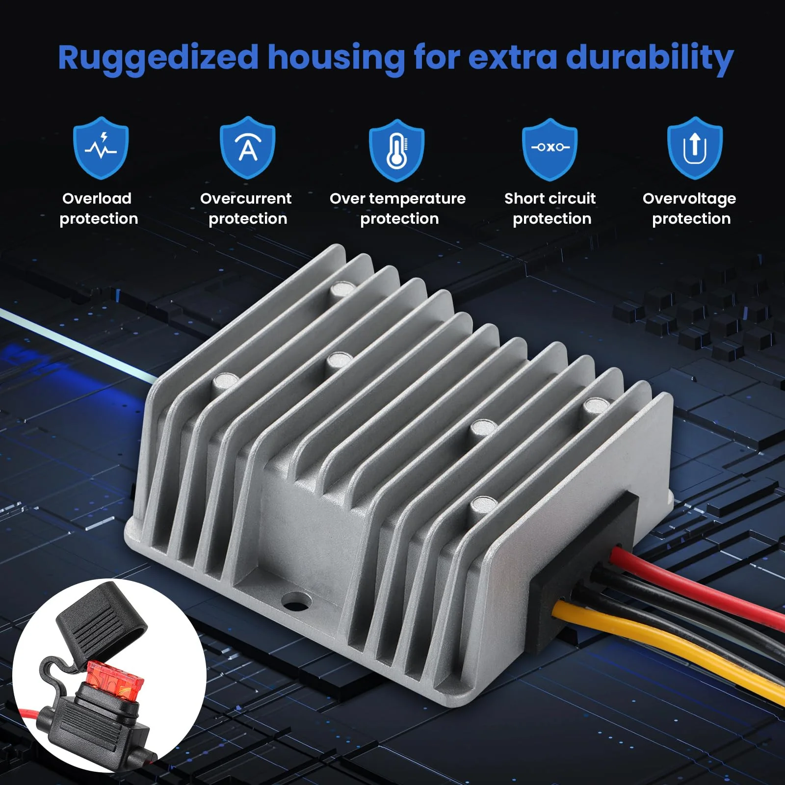 DC 9V-32V to 12V10A Voltage Converter, 24V Step Down to 12V 120W Buck With Safety Fuse and Clamps, Voltage Regulator, Power Supply Adapter, Truck Step-Down Volt Gray-DC 9-32V to 12V 10A - Image 3