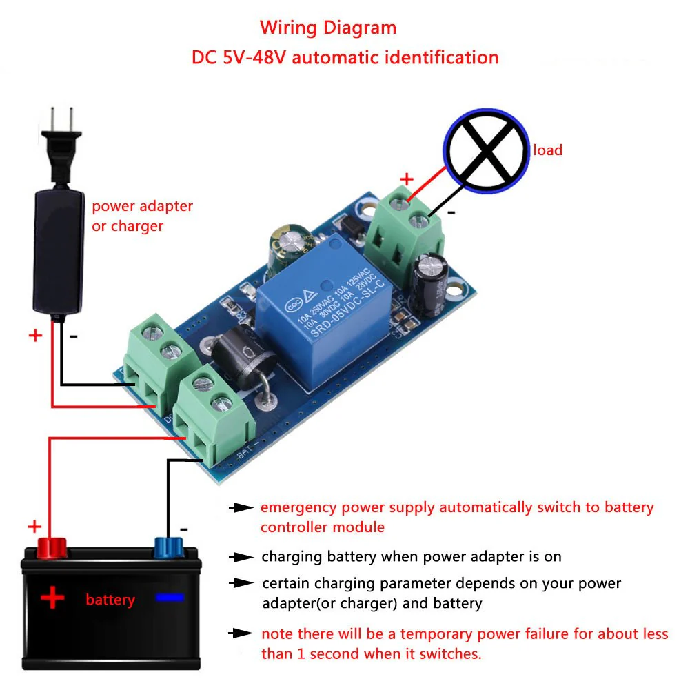 DC Backup Battery Switching Module, 5V~48V 10A Power Supply/Battery Automatic Switching Module Emergency Control - Image 4