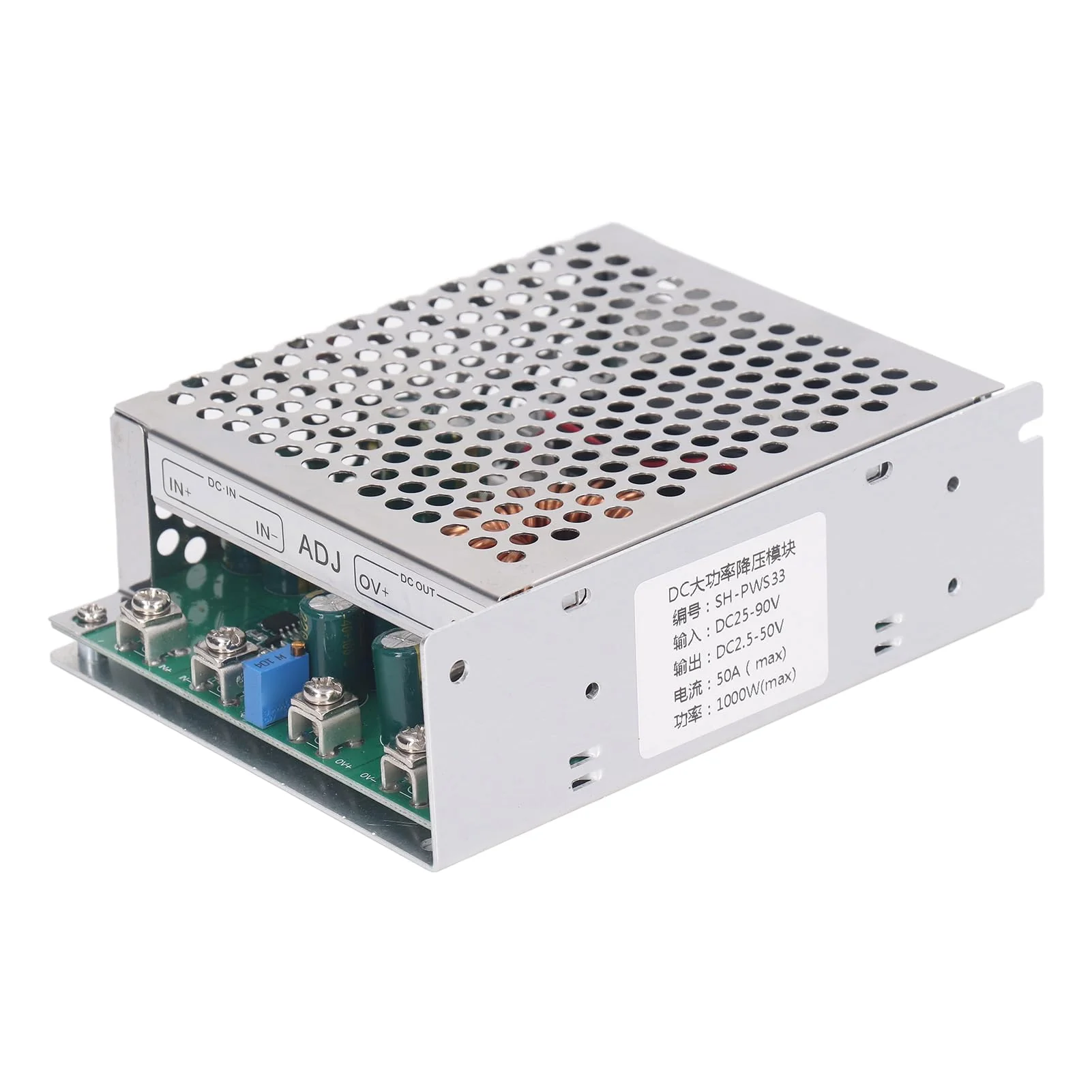 DC to DC Down Module 50A 1000W DC25-90V Input Adjustable Voltage Regulator Converter Module with Fan DC2.5-50V Output