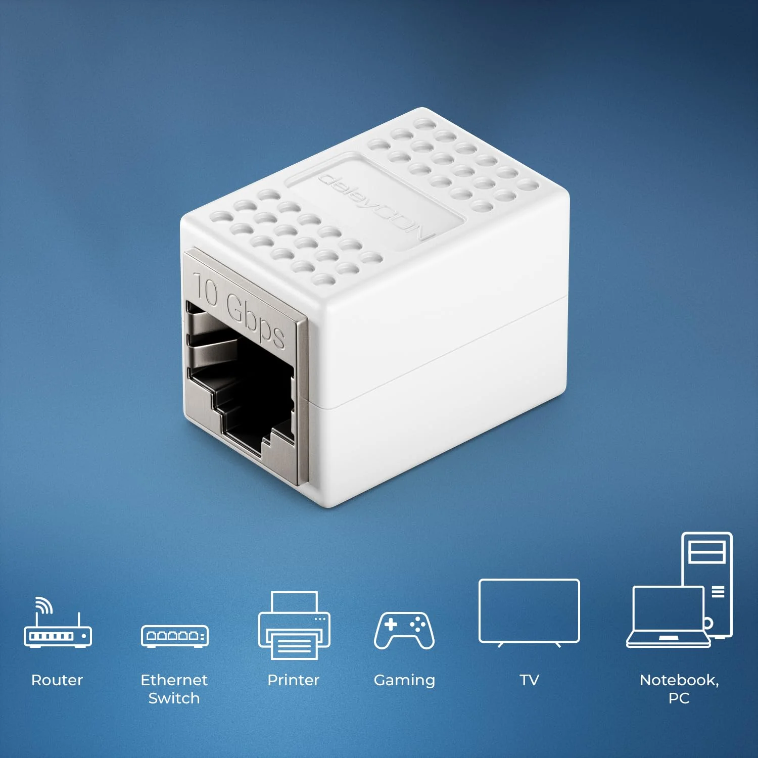 deleyCON LAN Cable Extension RJ45 Coupling (10 Gbit/s) Connector for Cat8/Cat7/Cat6/Cat5 Ethernet Cable Patch Cable Network Adapter 10 Gigabit POE - Pack of 2 - White 2 Stück - Image 5