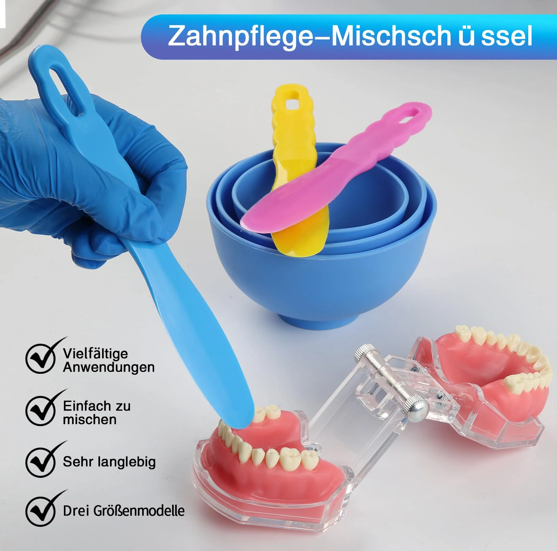 Dental Optispatel Material Mixing Bowl with 3 x Coloured Spatulas / Plastic Spatulas for Alginate Impressions and Plaster Materials (6 Pieces) - Image 3