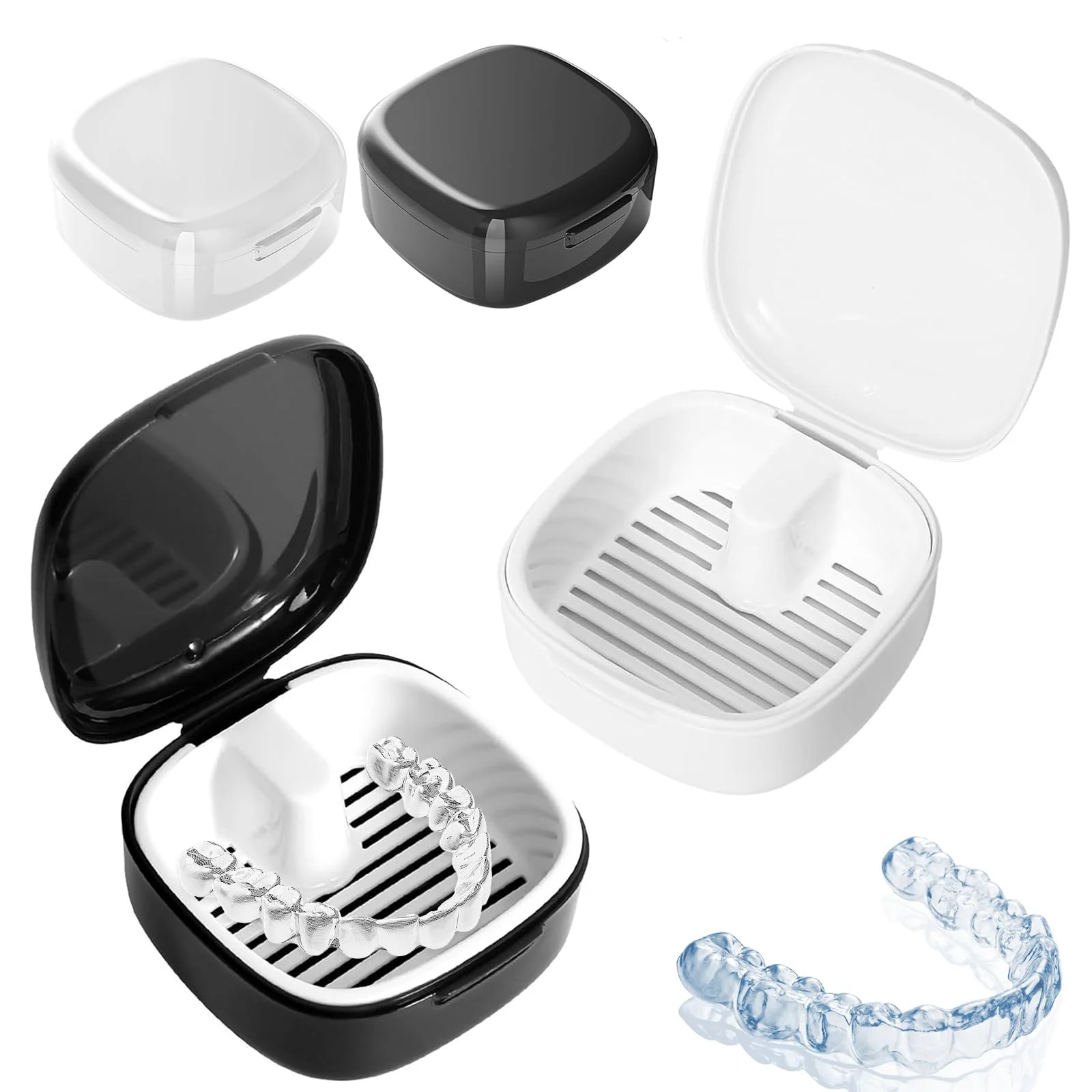 Denture Box, Pack of 2 Braces Box with Sieve, Portable Denture Box, Invisible Braces, Storage Box, Double Layer Hollow Drain