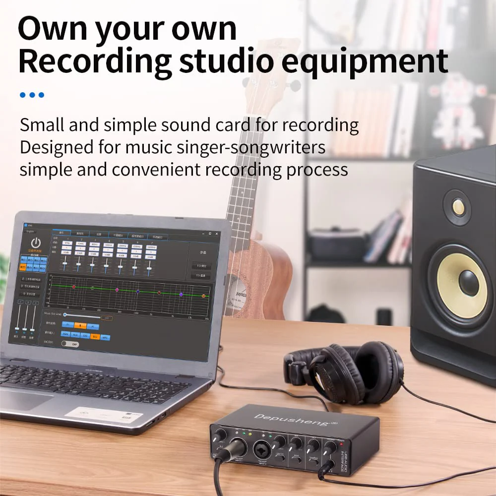 Depusheng RX2 usb audio interface computer recording sound card, home studio audio interface, can connect 48V condenser microphone, guitar recording - Image 7