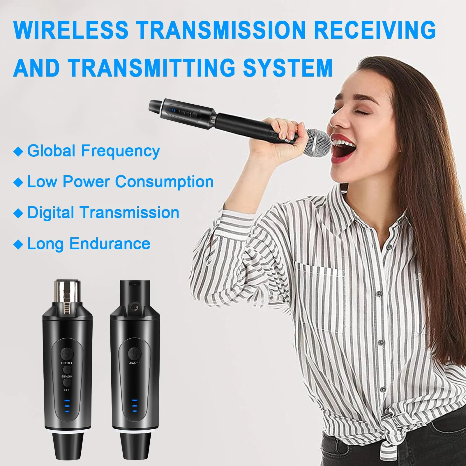 Depusheng S5 Wireless Microphone System Wireless Guitar Transmitter Receiver XLR Plug-on for Dynamic and 48V Condenser Microphones, Audio Mixer, with 48v Phantom Power and Reverb Switch - Image 4