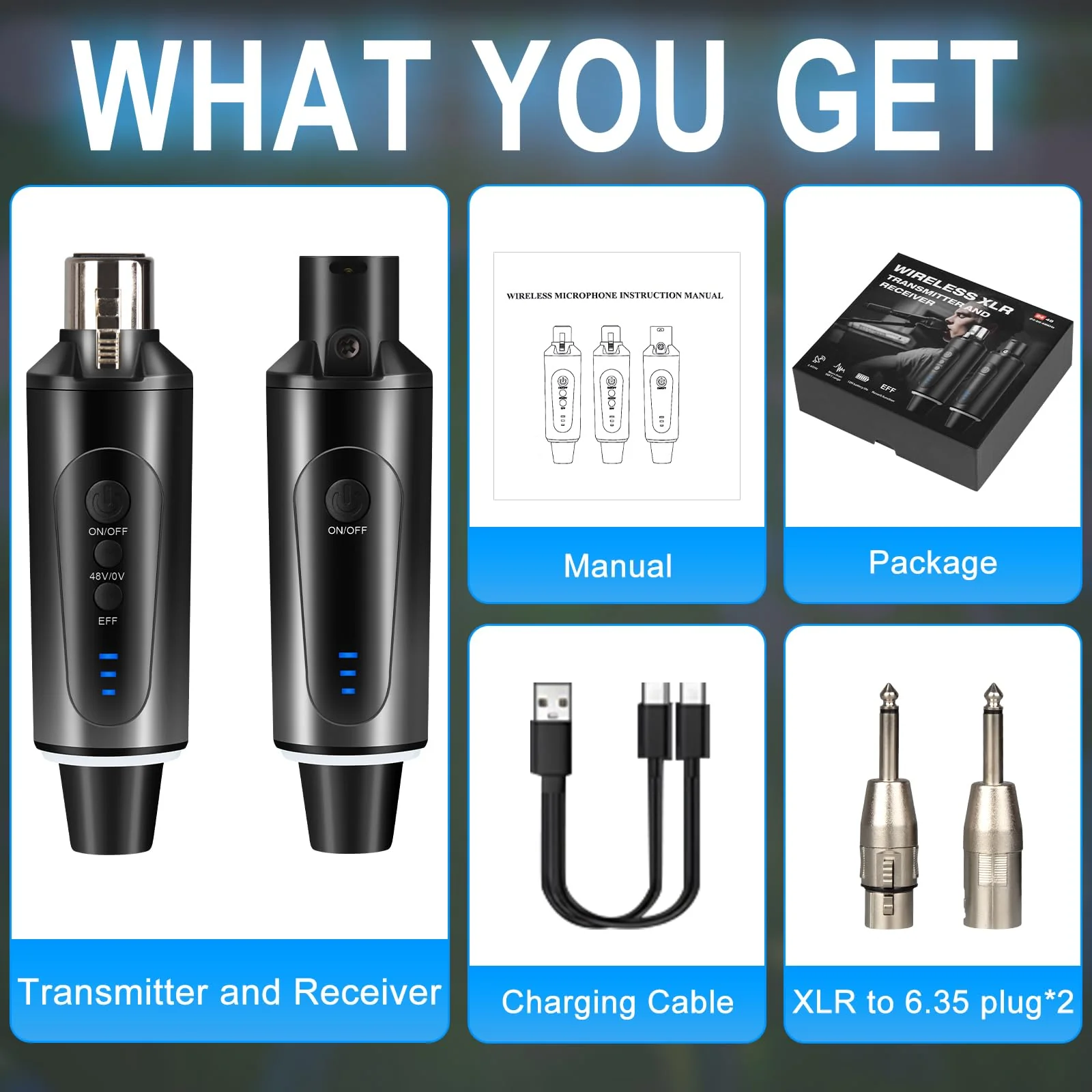 Depusheng S5 Wireless Microphone System Wireless Guitar Transmitter Receiver XLR Plug-on for Dynamic and 48V Condenser Microphones, Audio Mixer, with 48v Phantom Power and Reverb Switch - Image 7