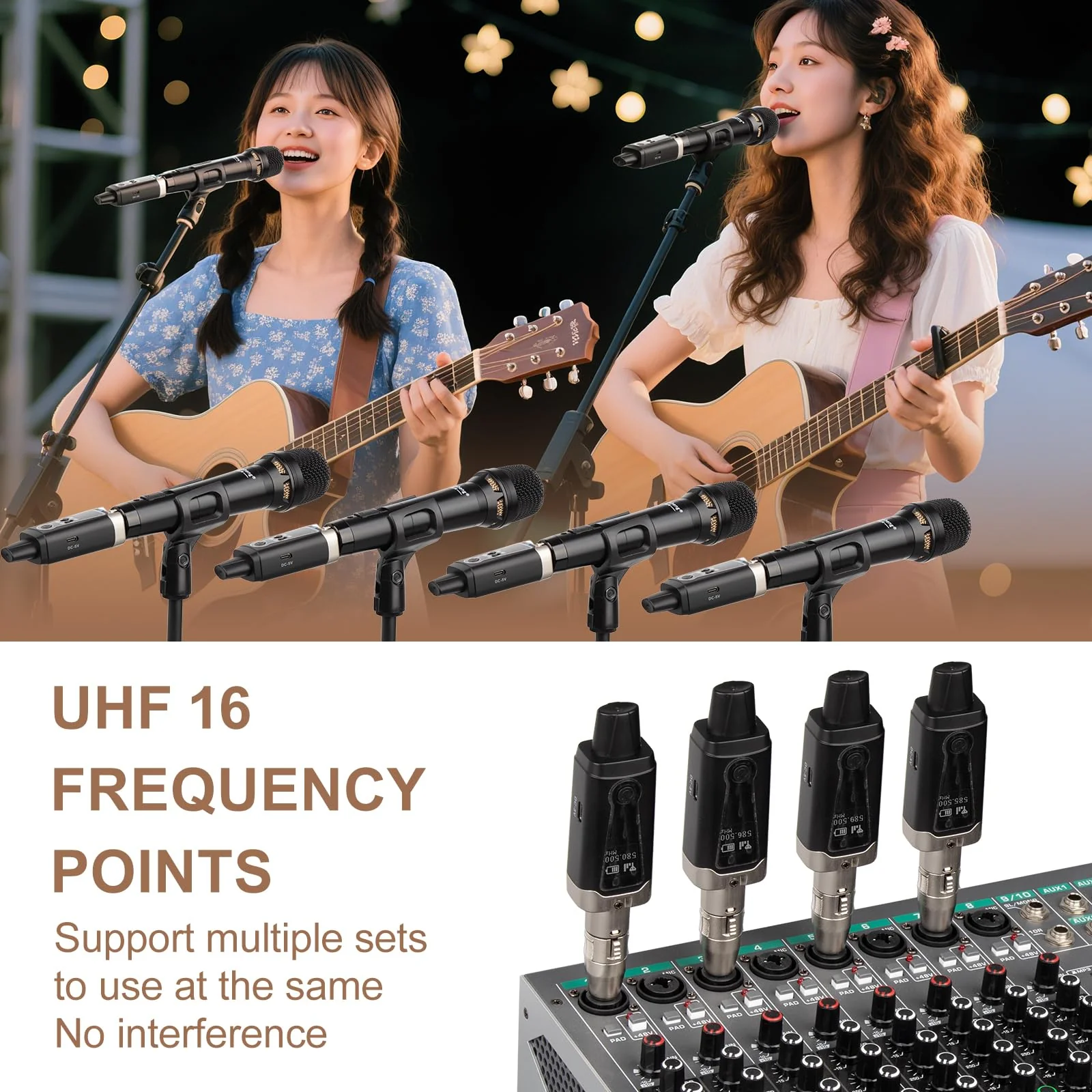 Depusheng T9 Wireless guitar transmitter receiver, Wireless Microphone Transmitter Receiver XLR Microphone Wireless System for Dynamic and condenser Microphone Audio Mixer, With 48V phantom power - Image 2