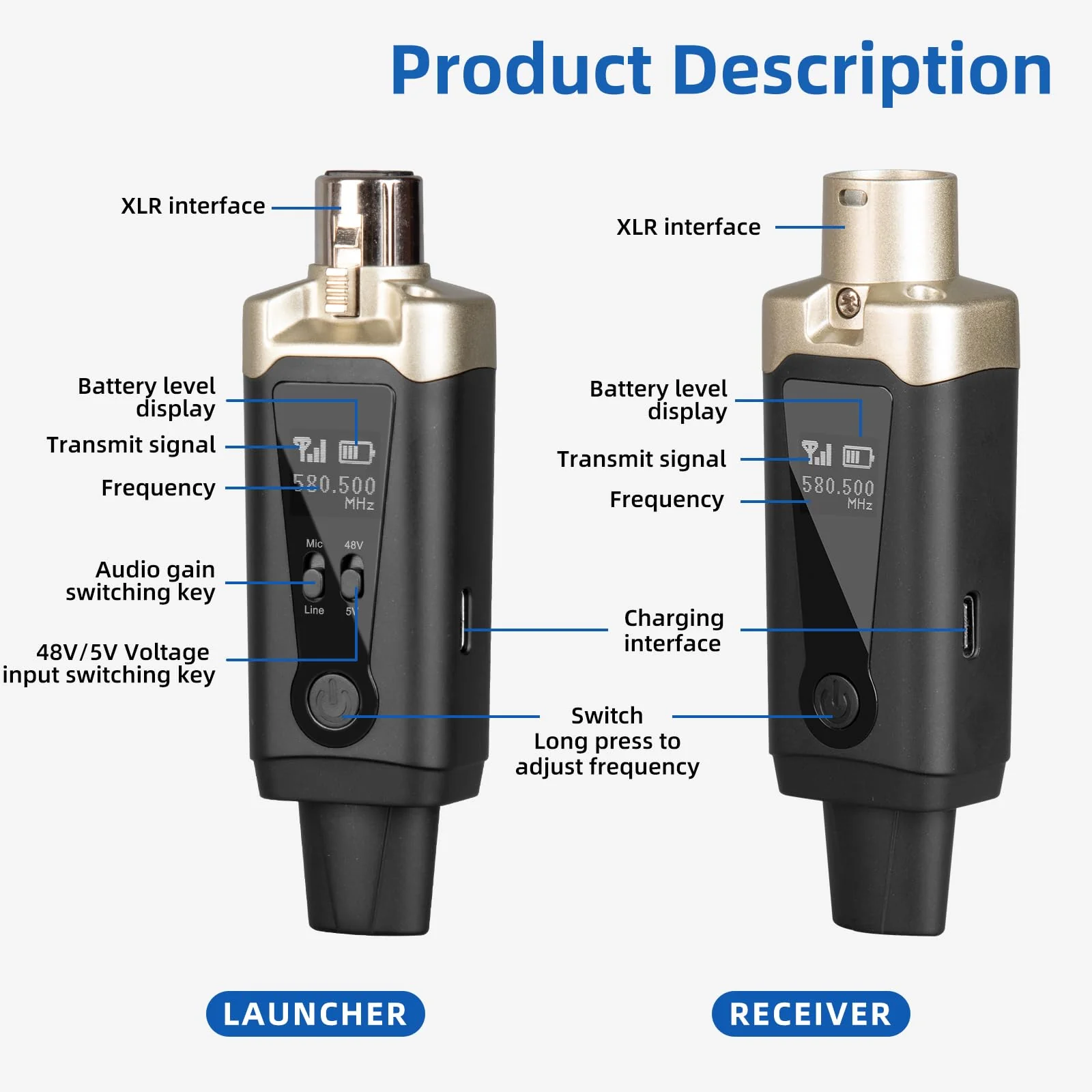 Depusheng T9 Wireless guitar transmitter receiver, Wireless Microphone Transmitter Receiver XLR Microphone Wireless System for Dynamic and condenser Microphone Audio Mixer, With 48V phantom power - Image 7