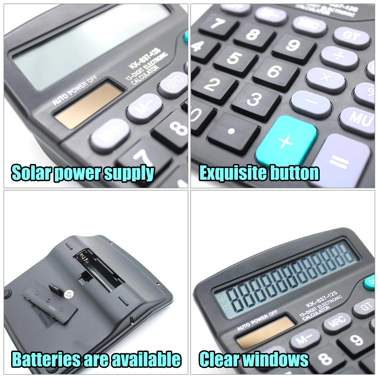 Desk Calculator, 12-Digit Solar Battery Office Calculator with Large LCD Display Big Sensitive Button, Dual Power Desktop Calculators - Image 3