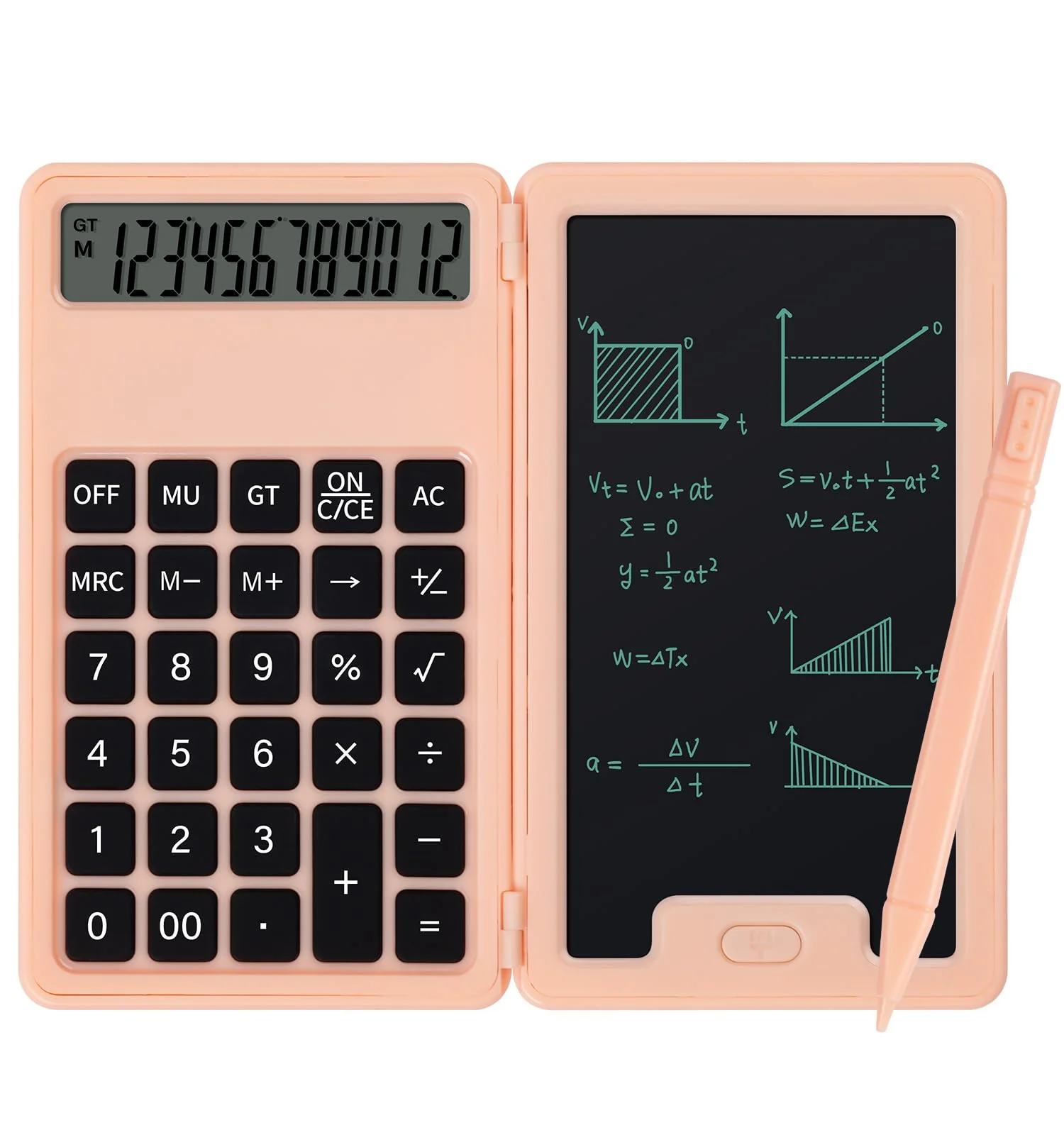 Desk Calculator, Portable Calculator with Notepad, Basic Calculator with Writing Tablet, 12 Digit Large Display Calculators with Stylus, Multi-Function Calculator for Office, School & Home(Pink) Pink