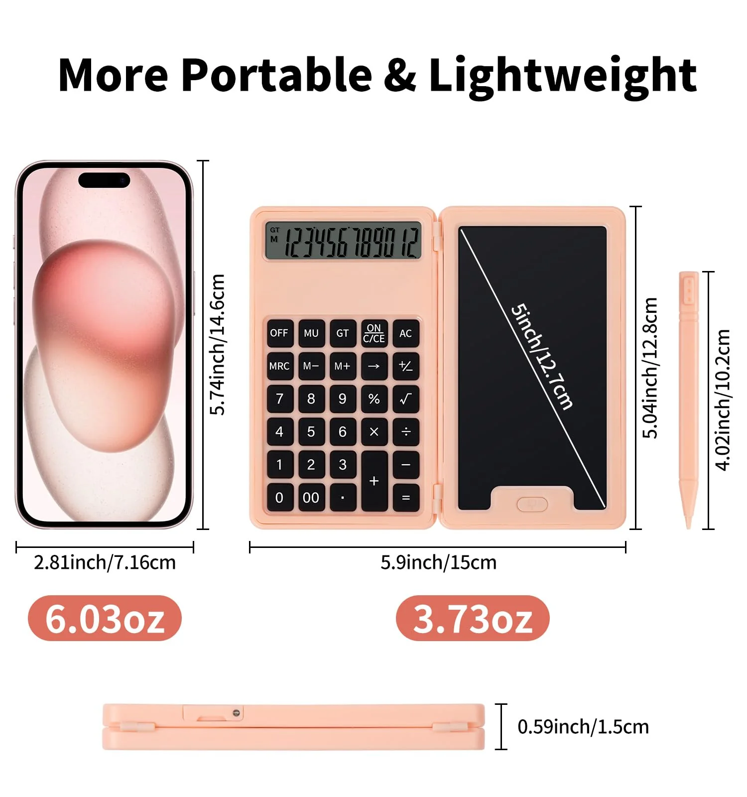 Desk Calculator, Portable Calculator with Notepad, Basic Calculator with Writing Tablet, 12 Digit Large Display Calculators with Stylus, Multi-Function Calculator for Office, School & Home(Pink) Pink - Image 5