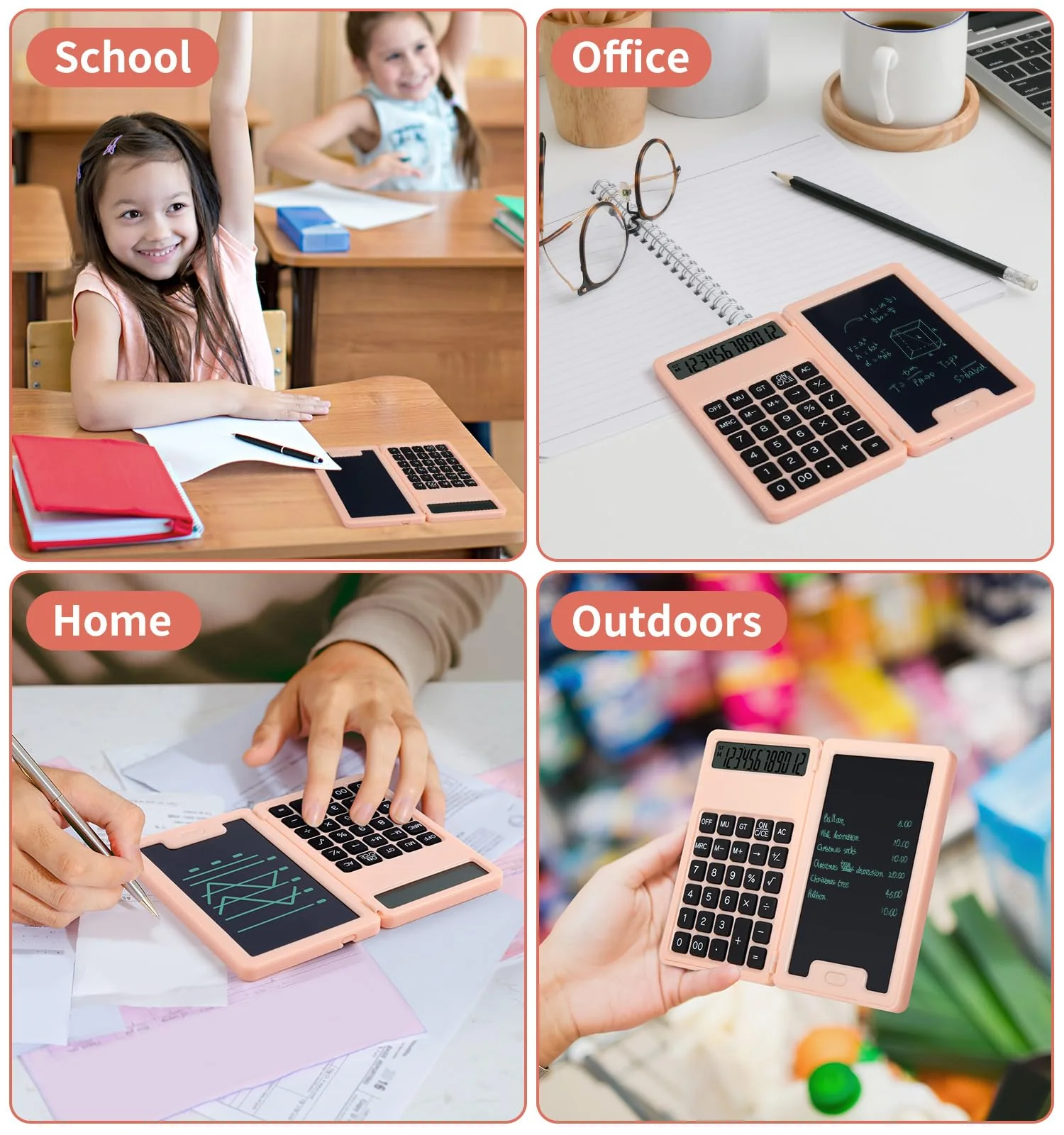 Desk Calculator, Portable Calculator with Notepad, Basic Calculator with Writing Tablet, 12 Digit Large Display Calculators with Stylus, Multi-Function Calculator for Office, School & Home(Pink) Pink - Image 7