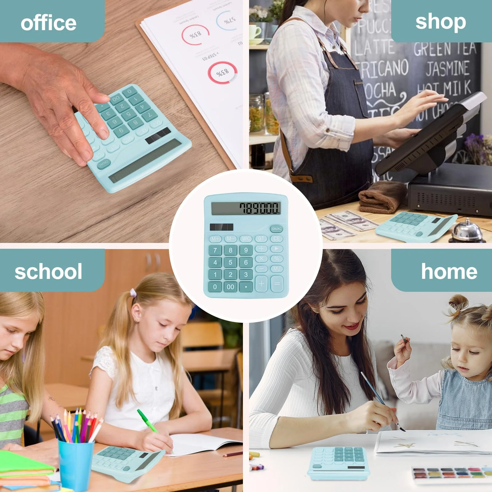 Desktop Calculator, Light Blue Calculator Big Buttons, 12-Digits Large LCD Display, Solar and AA Battery Dual Power, Desk Calculator for Office Home School Business Class (Light Blue) Light Blue1 - Image 7