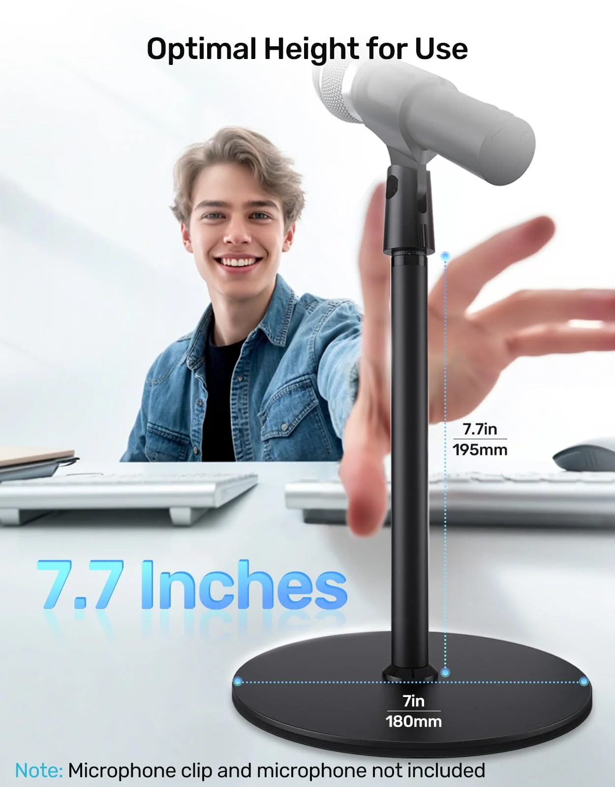 Desktop Microphone Stand, Weighted Base & Wide Compatibility, 3/8" Table Mic Stand with 5/8" and 1/4" Screw Adapters & Cable Ties, Ideal for Multi Microphone Holder, Podium, Podcasts, Meeting - Image 2