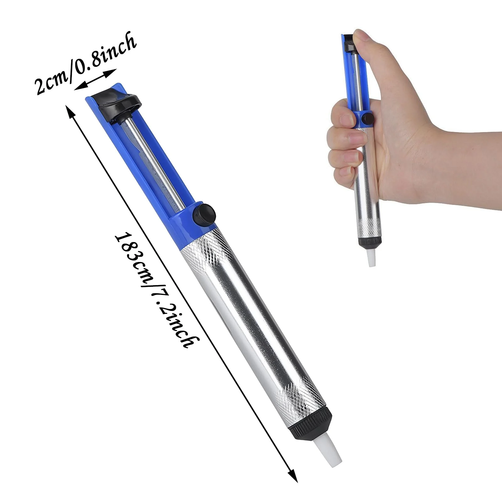 Desoldering Pump with Aluminium Housing 18.3 cm Soldering Suction, Manual De-soldering Heat Resistant Desoldering Pump Tool, Vacuum Soldering Removal Hand Tool (Blue) - Image 2