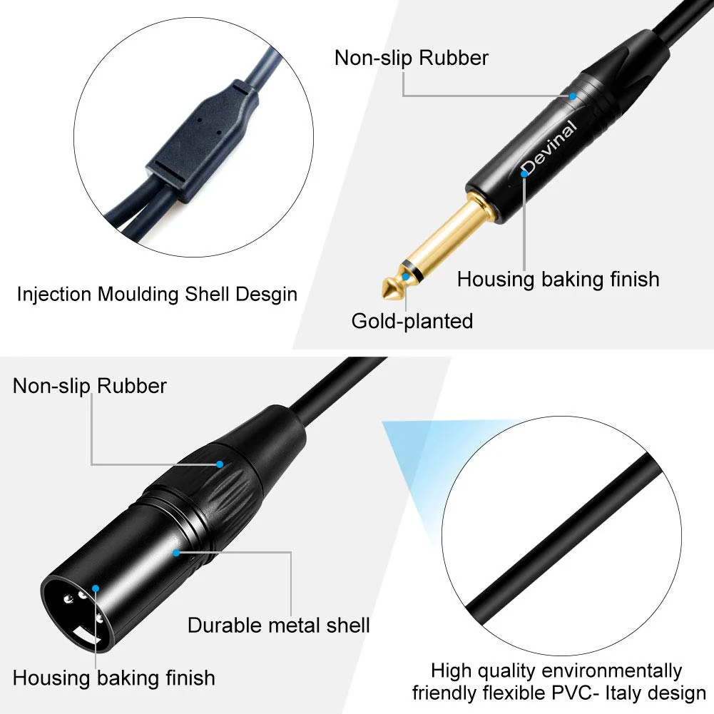 Devinal Dual 1/4 to XLR Y Splitter Cable, Double 6.35mm TS Male to XLR 3pin Male Stereo Cord, Dual Quarter inch Mono to XLR Male Plug Microphone Audio Converter Adapter 10 Feet 3m 10 FT - Image 3