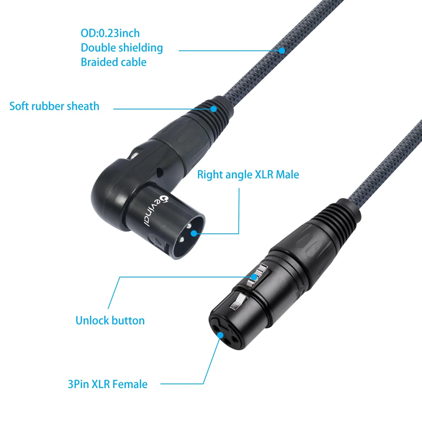 Devinal Right Angle XLR Cable, Adjustable-Angle Male to Straight Female Microphone Cable Cord, 90 Degree XLR Adapter for Sound Devices Mixer Recorder, 1 FT, 2 Pack Angle Male 1FT - Image 3