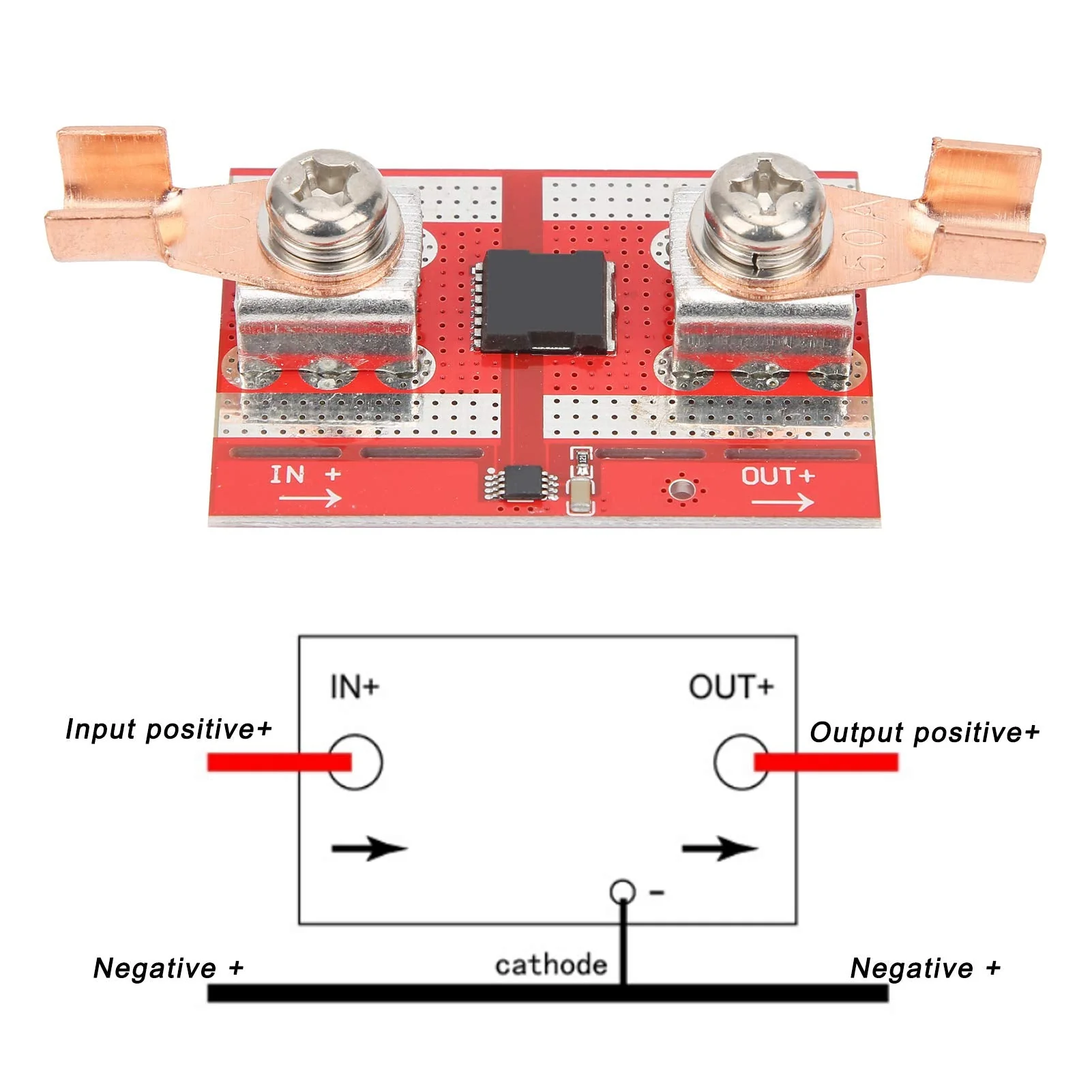 DEWIN Ideal diode, 50 A high current diodes, solar charging, anti-backflow protection board, positive low resistance for charging protection against irrigation, for parallel connection of solar cells - Image 3