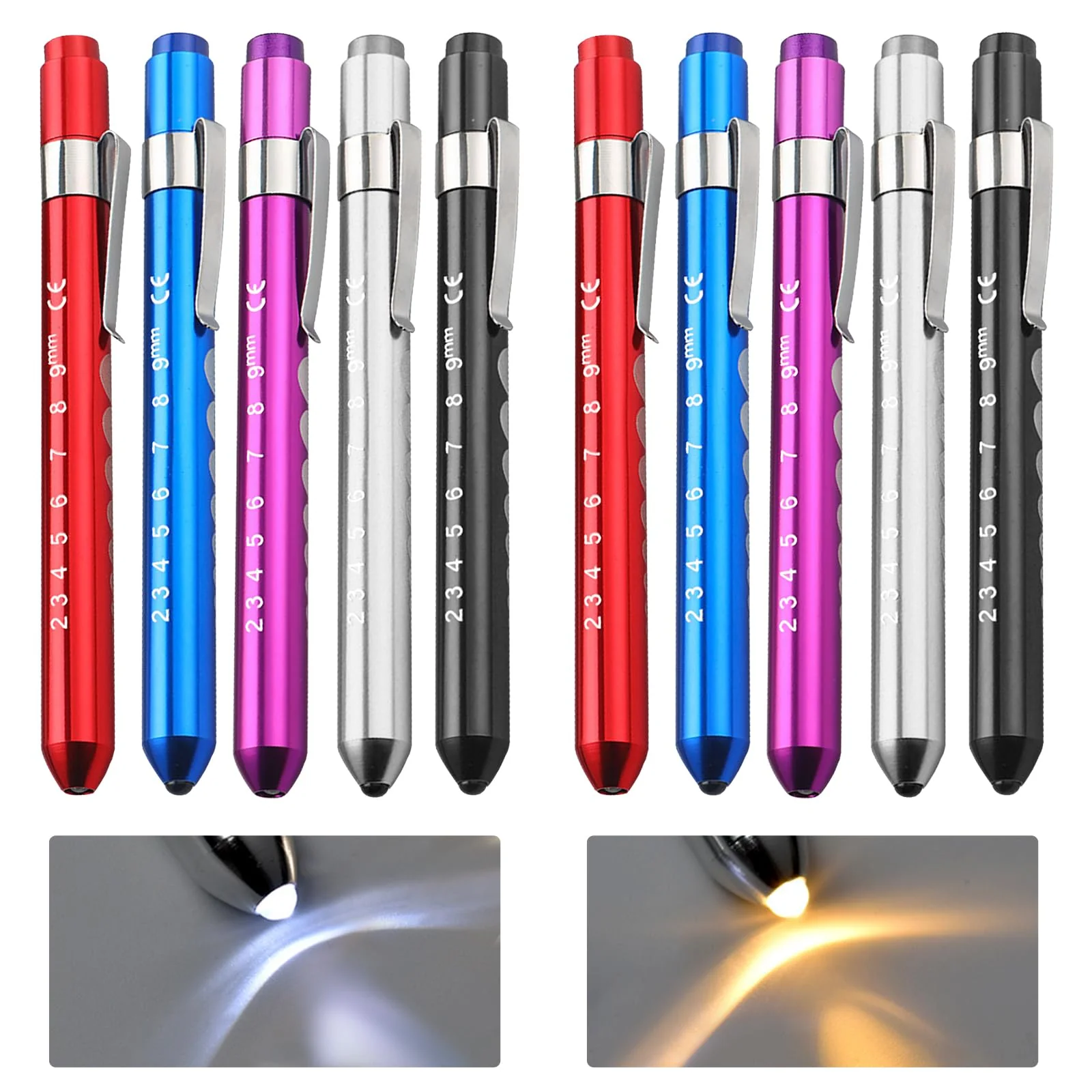 Diagnostic Light, Pack of 10 Pupil Lights, Medical Penlight, LED Pen Lamp with Pocket Clip, Medical Lamp for Nurses, Doctors, Students, Reusable