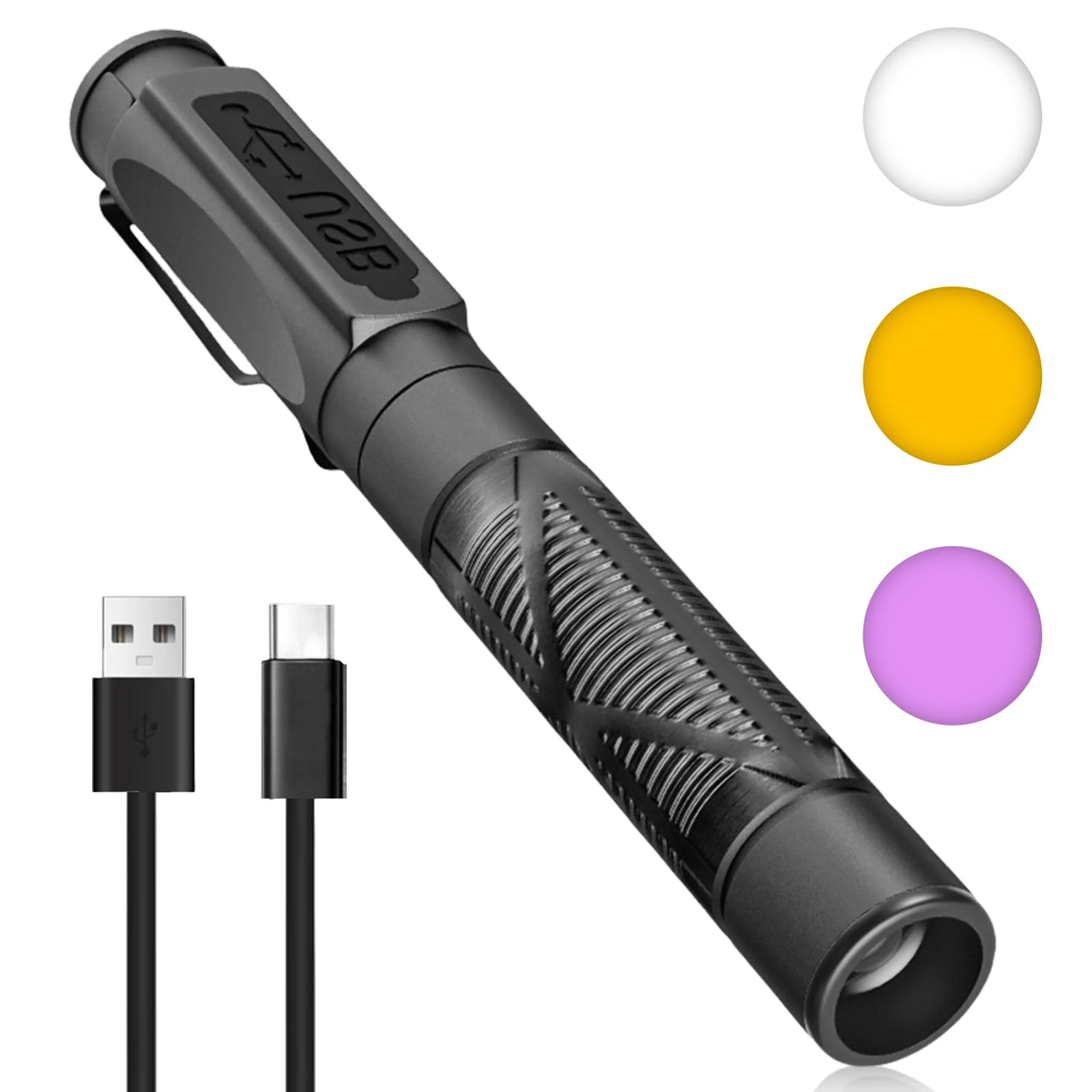 Diagnostic Light Pupil Light, 3-Colour Light, Rechargeable USB, Portable LED Pen Lamp with Pocket Clip, Pupil Light, Emergency Service for Nurses, Students, Doctors
