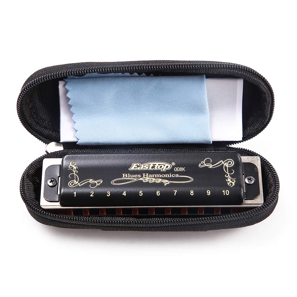 Diatonic Blues Harmonica 10 Holes Blues Harmonica 20 tones black T008K with Case,More Professional Harmonica for Beginner ,Students,Adults and Professional Player (Key of F) Key of F - Image 3