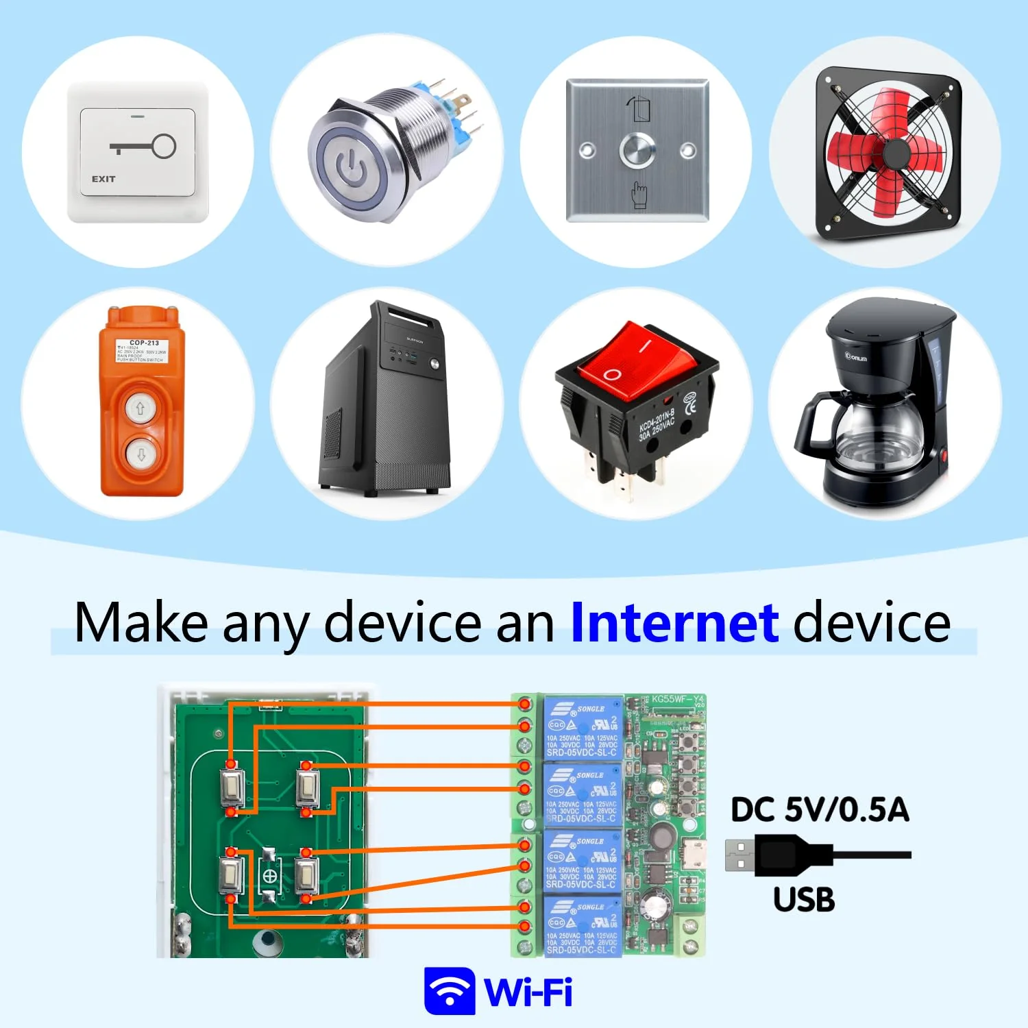 DieseRC 4 Channels WiFi Smart Switch with Bluetooth Transmitter, DC 5V 12V 24V 36V Passive Output Relay Module Ewelink APP WiFi Control Compatible with Alexa/Google Home, Inching/Self-Locking Switch TEW-4CHx1 - Image 3