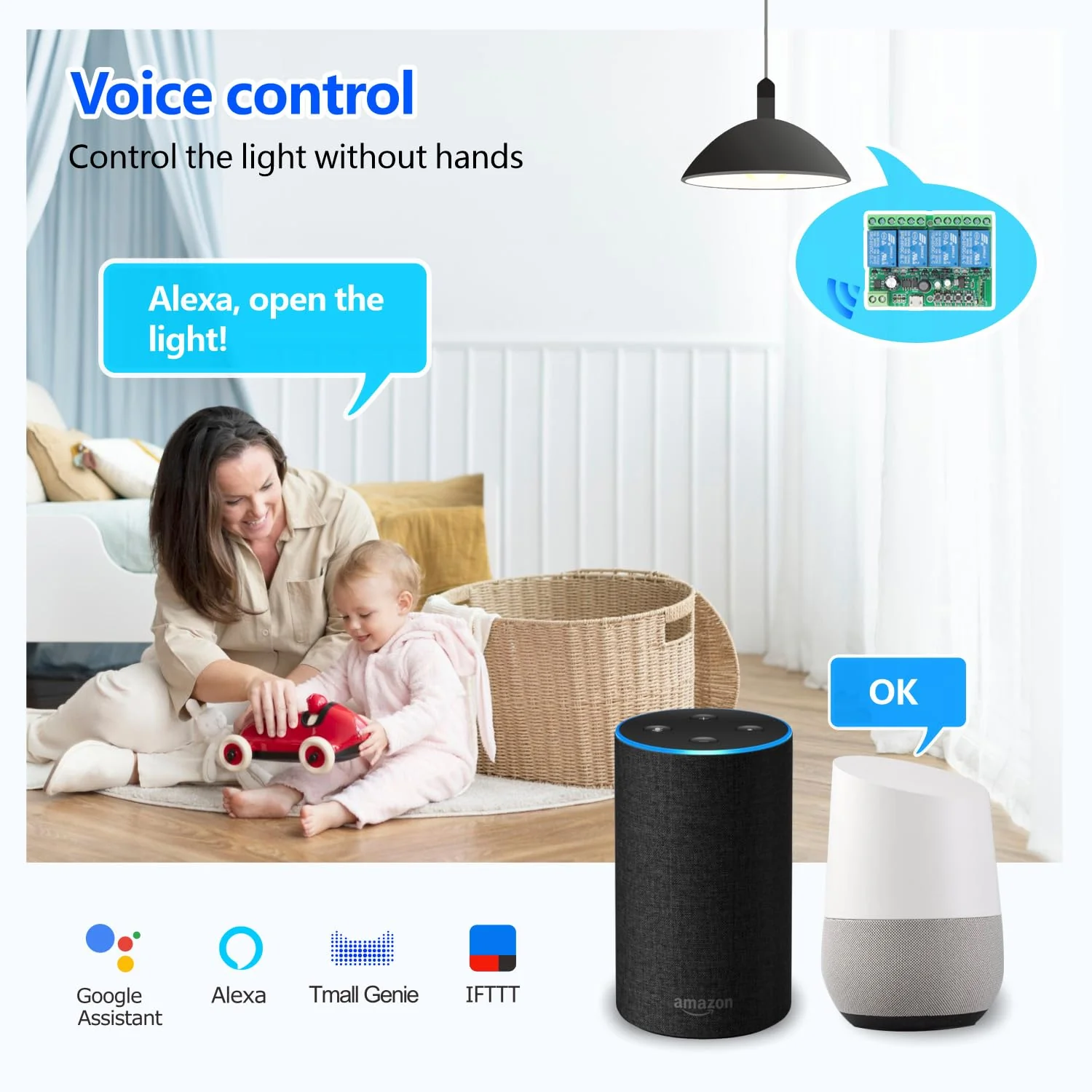 DieseRC 4 Channels WiFi Smart Switch with Bluetooth Transmitter, DC 5V 12V 24V 36V Passive Output Relay Module Ewelink APP WiFi Control Compatible with Alexa/Google Home, Inching/Self-Locking Switch TEW-4CHx1 - Image 5