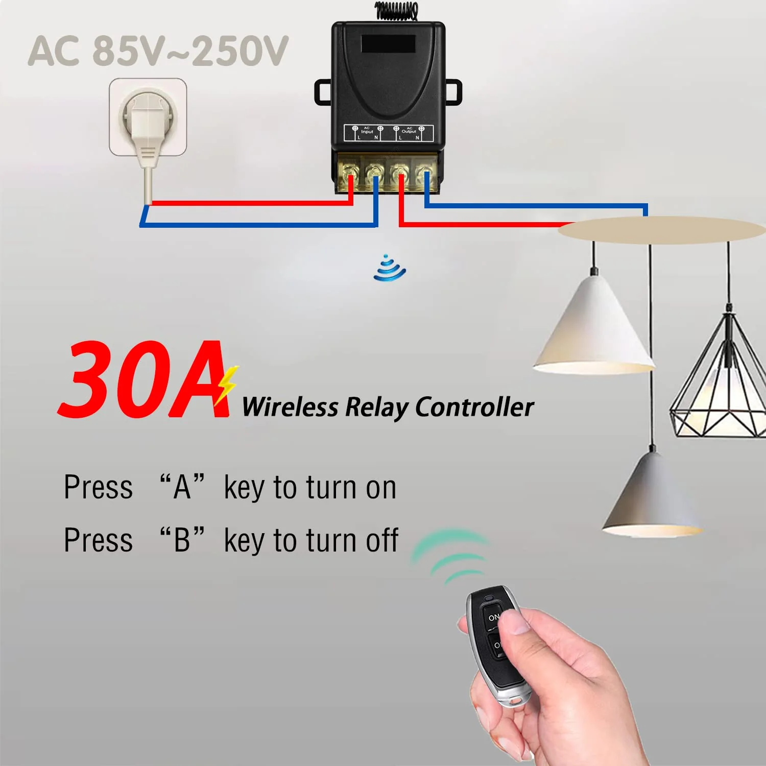 DieseRC 433Mhz Wireless Remote Control Switch AC 110V 120V 240V 220V 30A Relay Receiver with 2 Transmitters for Light Water Pump Household Appliances Farm Irrigation and Electrical Equipment - Image 2