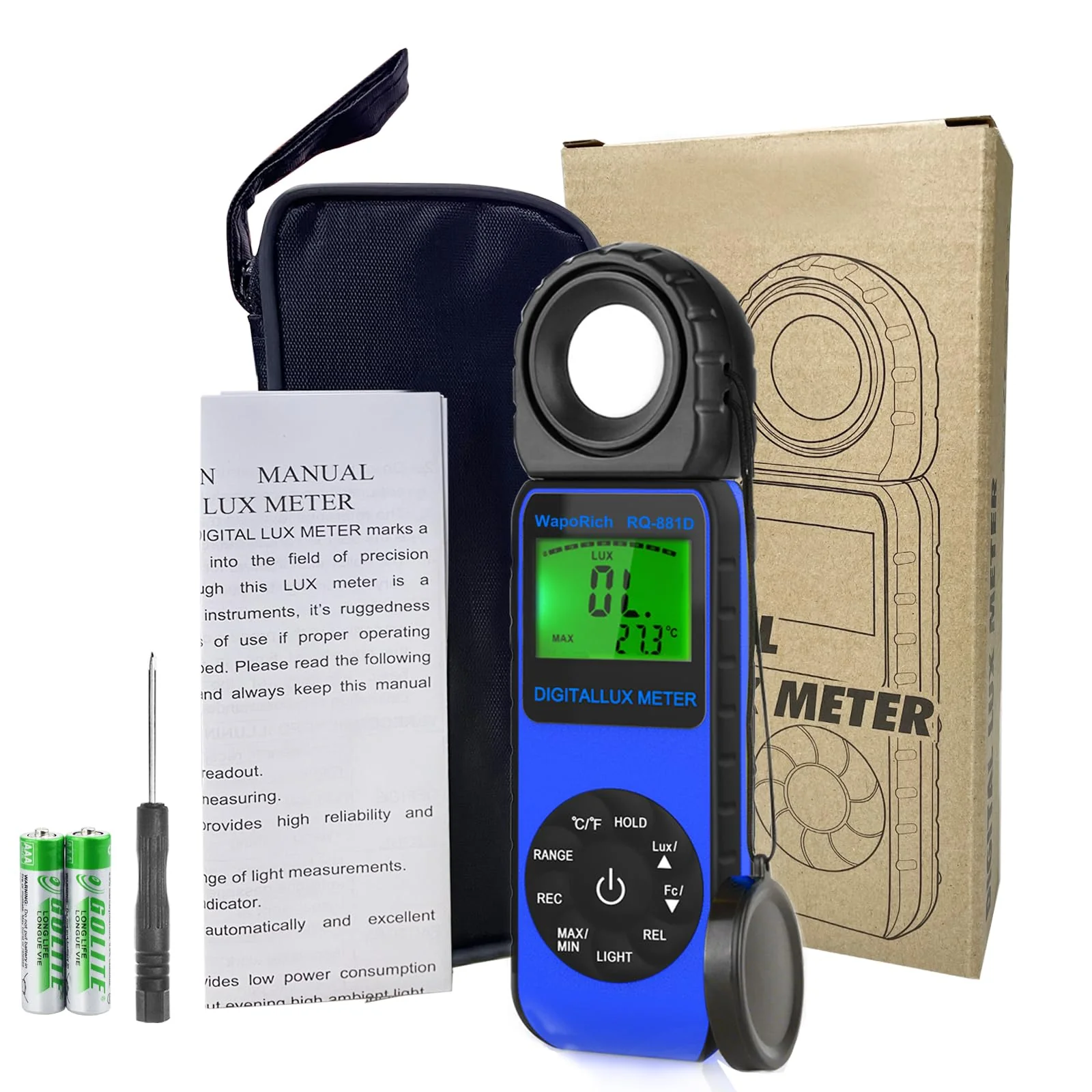 Digital Light Meter WapoRich RQ-881D Illuminance Tester w/Rotatable Sensor 1-400,000 Lux/FC for LED White Light, Plants, Photography, Home & Industrial Use - Image 8