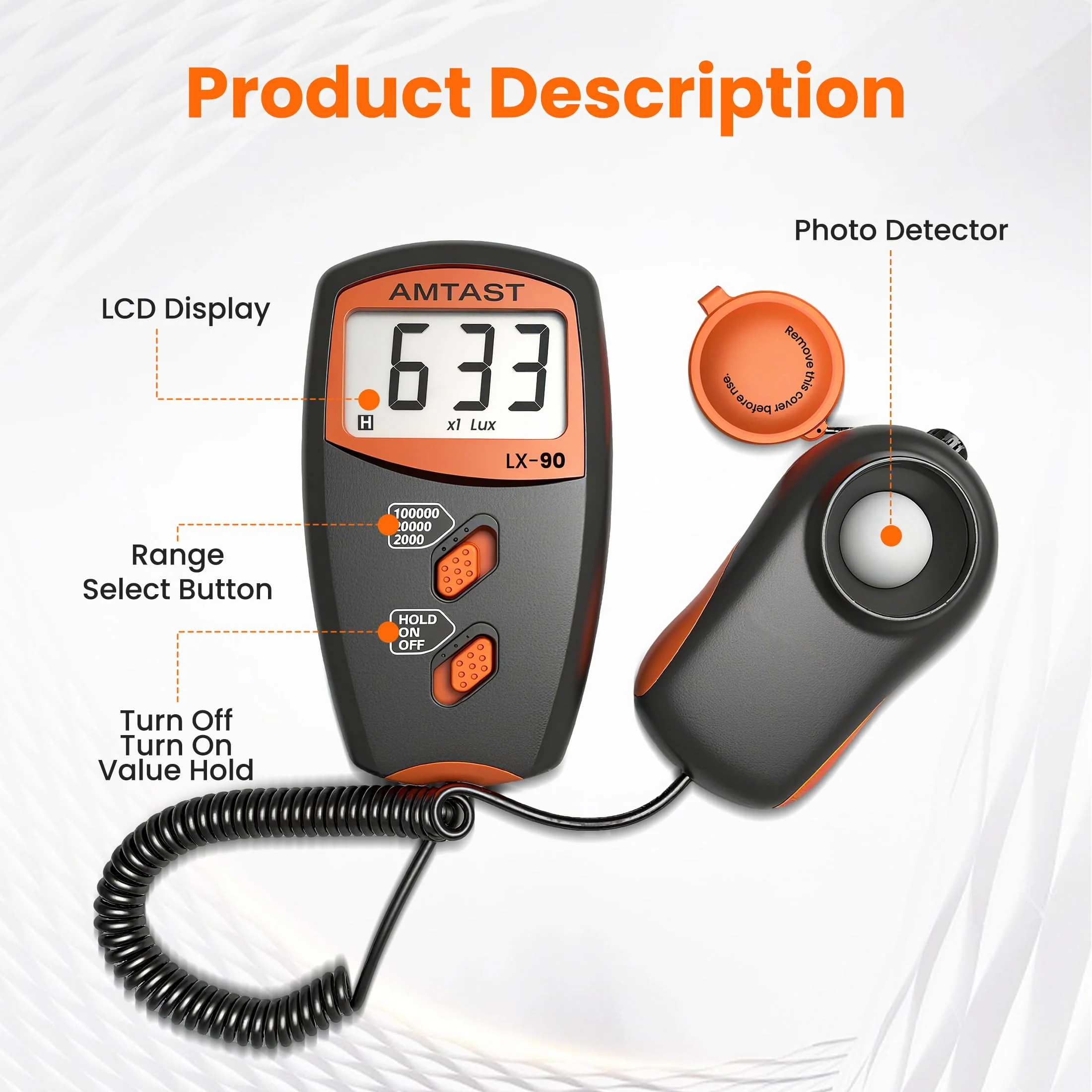 Digital LUX Meter Digital Indicator UV Meter Light Meter with LCD Display Luxmeter for 0-100,000 Lux Range High Ambient Light Meter with Backlight (Model LX-90) - Image 2