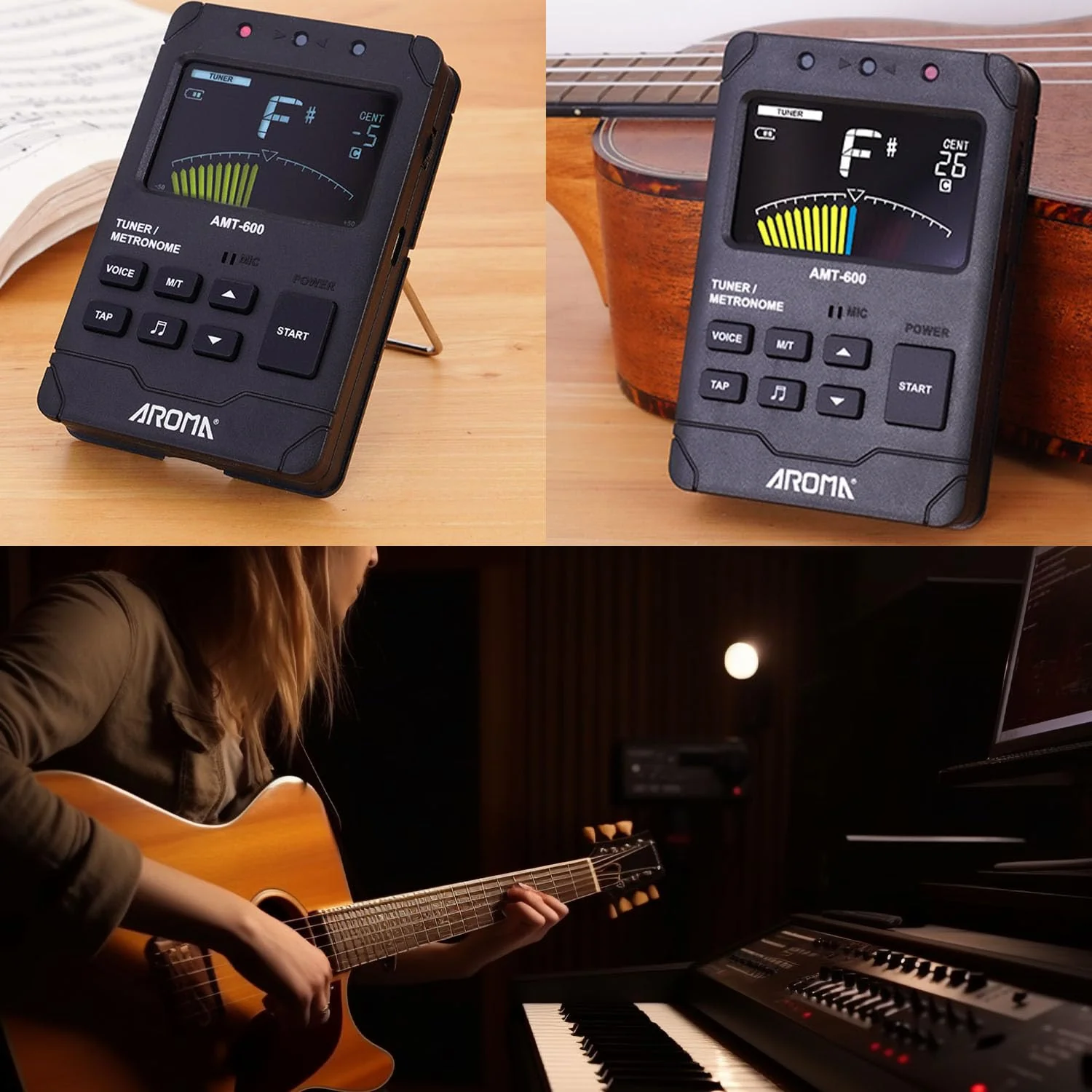 Digital Metronome Tuner Tone Generator, 3 in 1 Rechargeable Voice Counting Tap Musical Instruments Tool w/Clip-on Microphone 3in1 Chargeable - Image 7