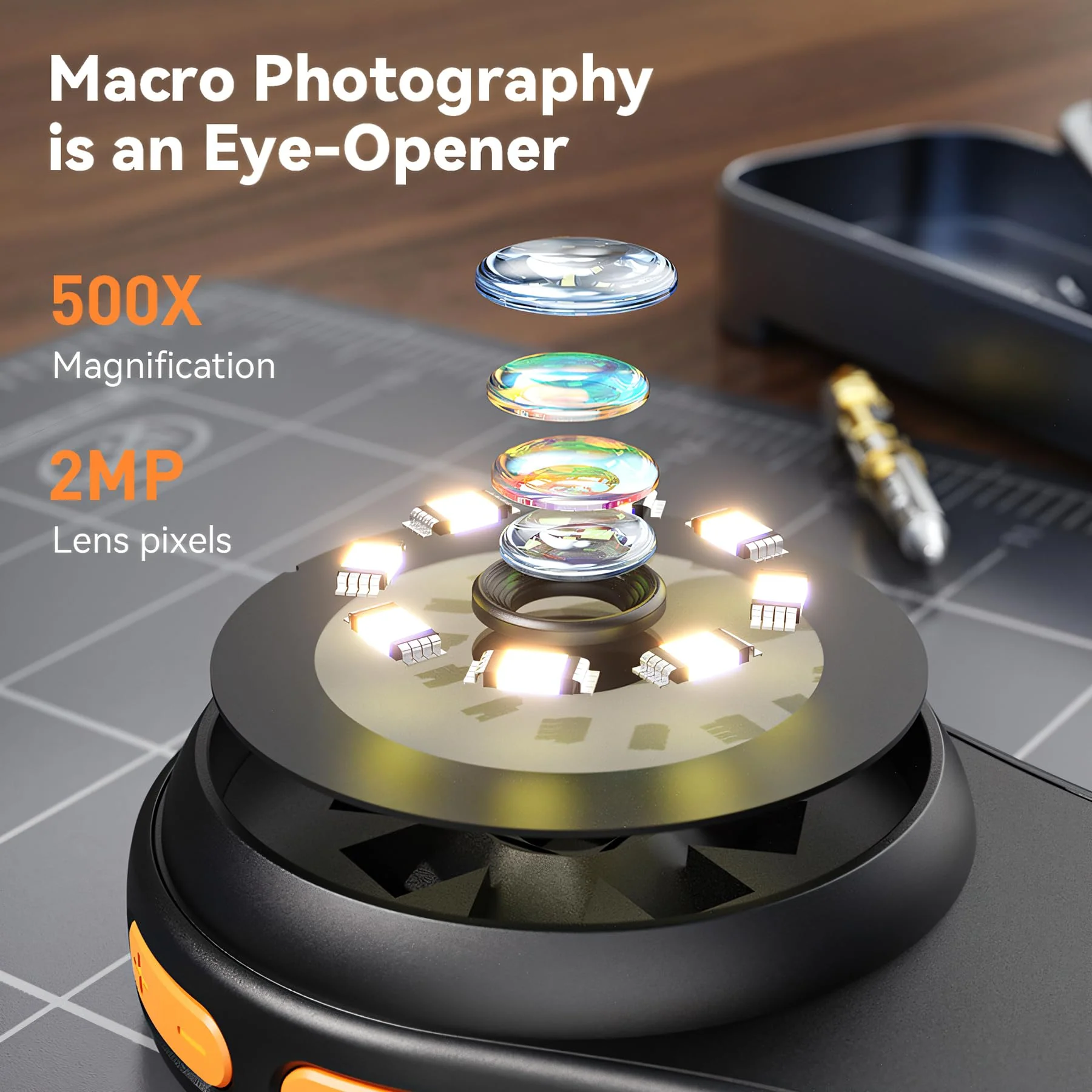 Digital Microscope Fixed Focus-200X Pocket Microscope Magnifying Glass, 3-Level Adjustable LED Lights Portable Handheld Mini Microscope,USB Compatible with, Windows, Mac OS Black - Image 2
