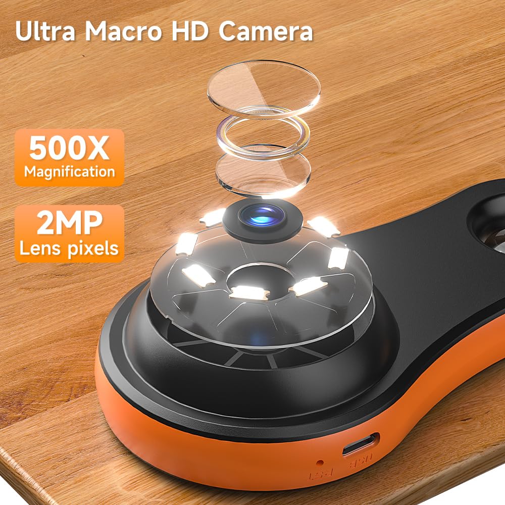 Digital Microscope Handheld 2.0 inch IPS Color Screen,Portable Digital Magnifying Glass,Marco Microscope for Kids,Built-in 8LED Lights,USB Compatible with PC Windows, Mac OS - Image 3