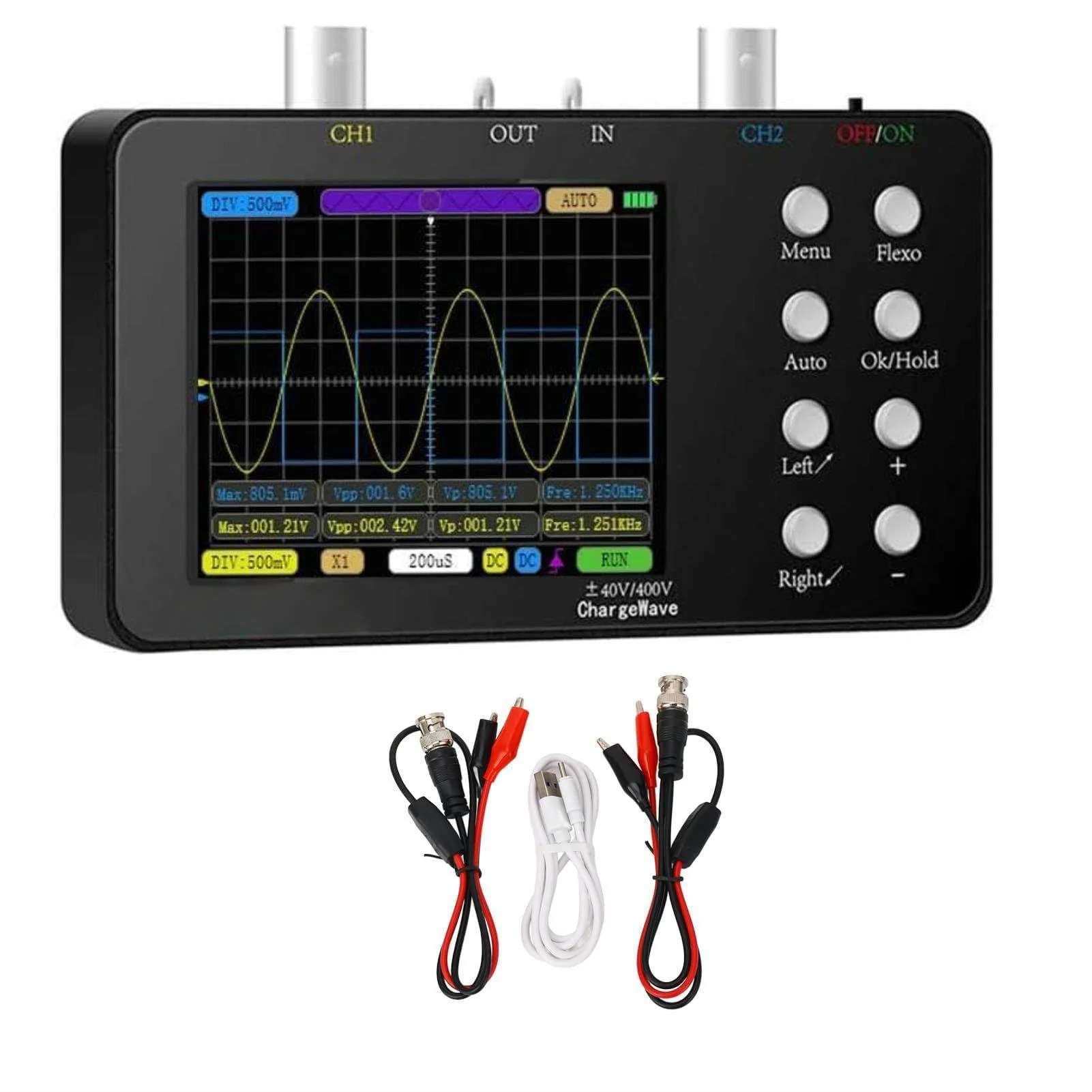 Digital Oscilloscope, 2-in-1 Oscilloscope and Signal Generator, 50 Ms/s Professional Handheld Oscilloscope, 2 Channel Digital Oscilloscope, with 3.2 Inch LCD Display for Repair of Electronics