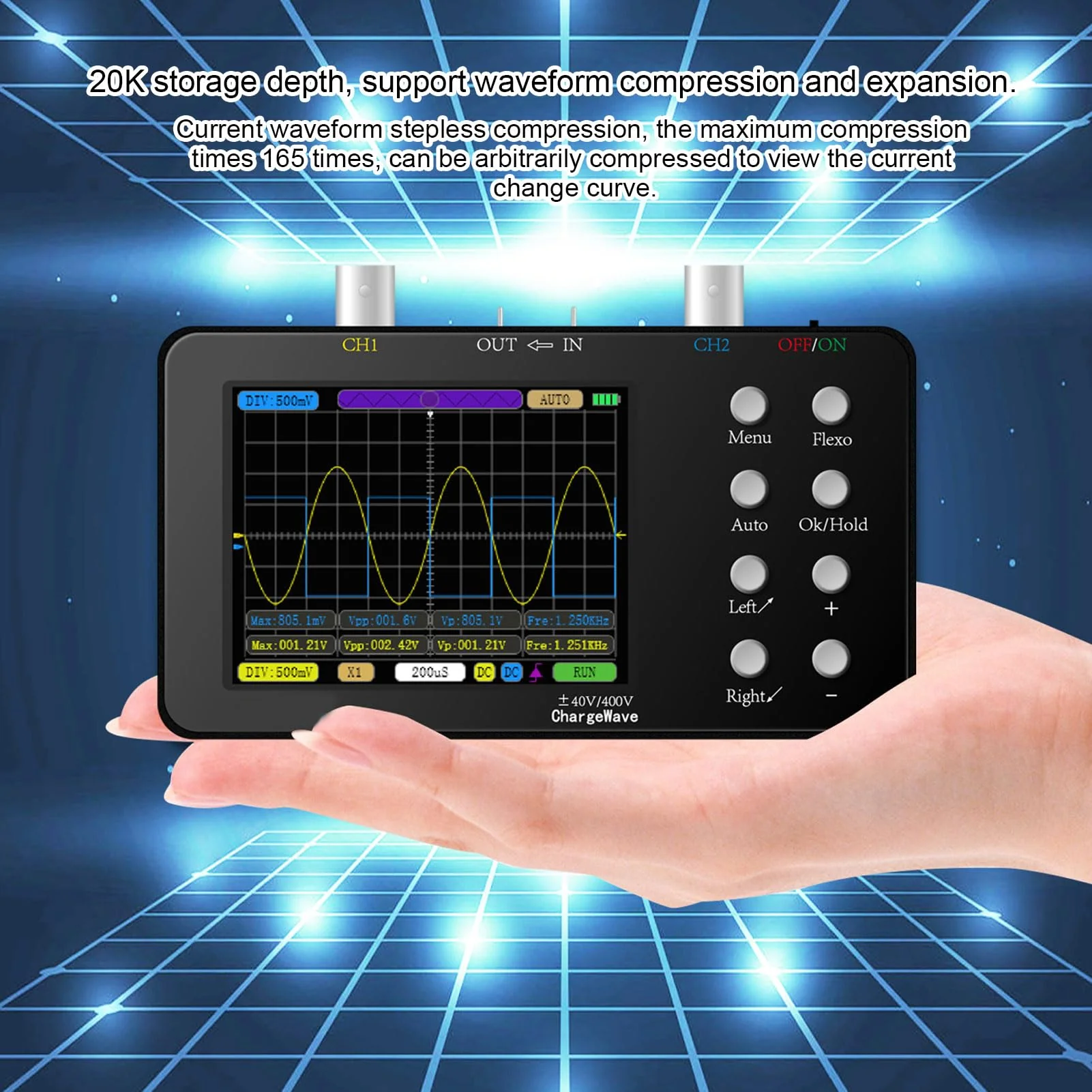 Digital Oscilloscope, 2-in-1 Oscilloscope and Signal Generator, 50 Ms/s Professional Handheld Oscilloscope, 2 Channel Digital Oscilloscope, with 3.2 Inch LCD Display for Repair of Electronics - Image 3