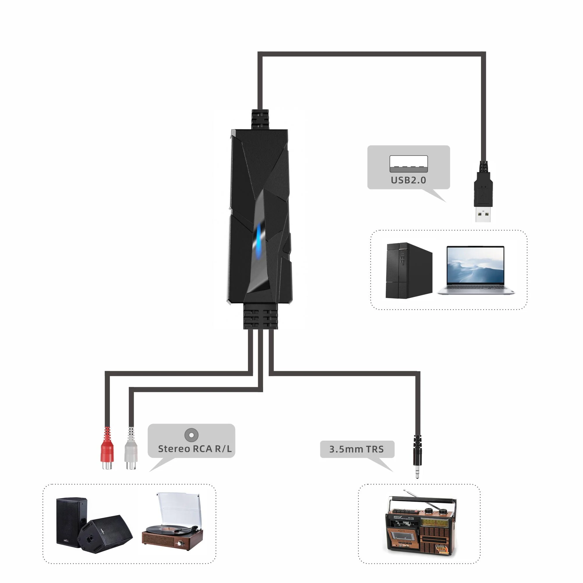 DigitalLife AuralynX Series | USB Audio Capture Device – Convert Cassette Tapes to MP3, RCA & 3.5mm Input, Compatible with Windows, Mac & Linux, for Content Creators & Educators (AV202-B, 2-Pack) 2-Pack/AuralynA - Image 5