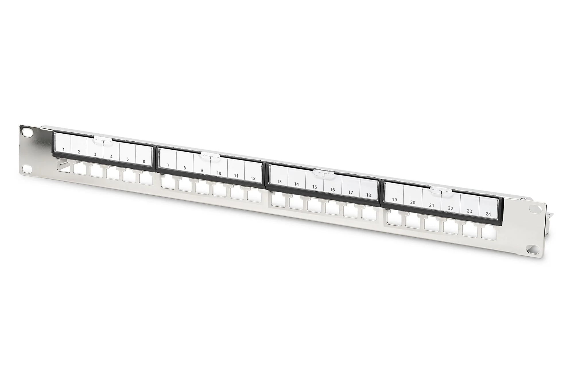 DIGITUS Patch Panel - Modular - For Keystone Modules - 19" - 24-Port - Shielded - Rack Mount 1U - Grey