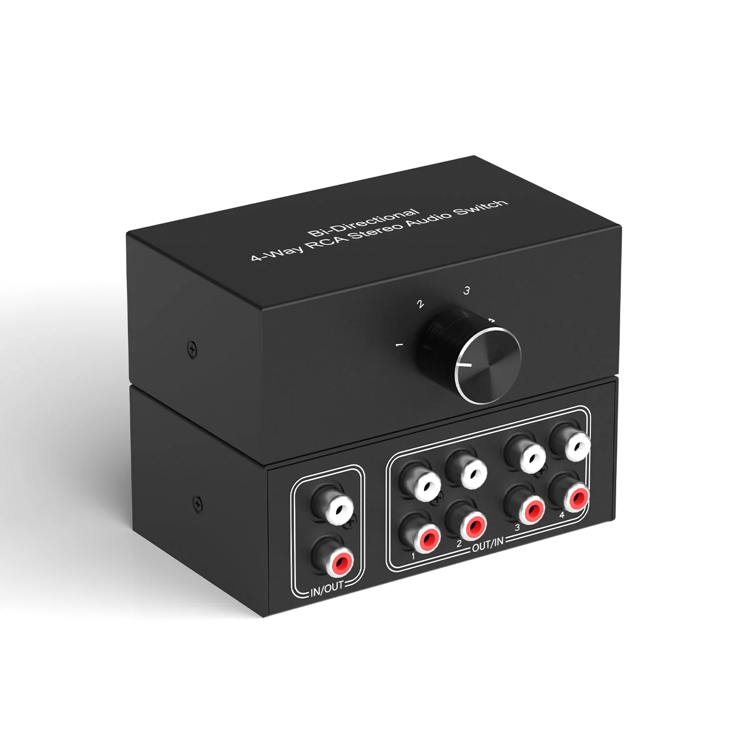 Dingsun 4-Way Stereo Audio Switcher, Bi-Directional Right and Left Channel Audio Selector Box for Blu-ray Players or DVD Players Active Speakers (4In-1Out /1In-4Out)(1In-4Out /4In-1Out) 1In-4Out /4In-1Out
