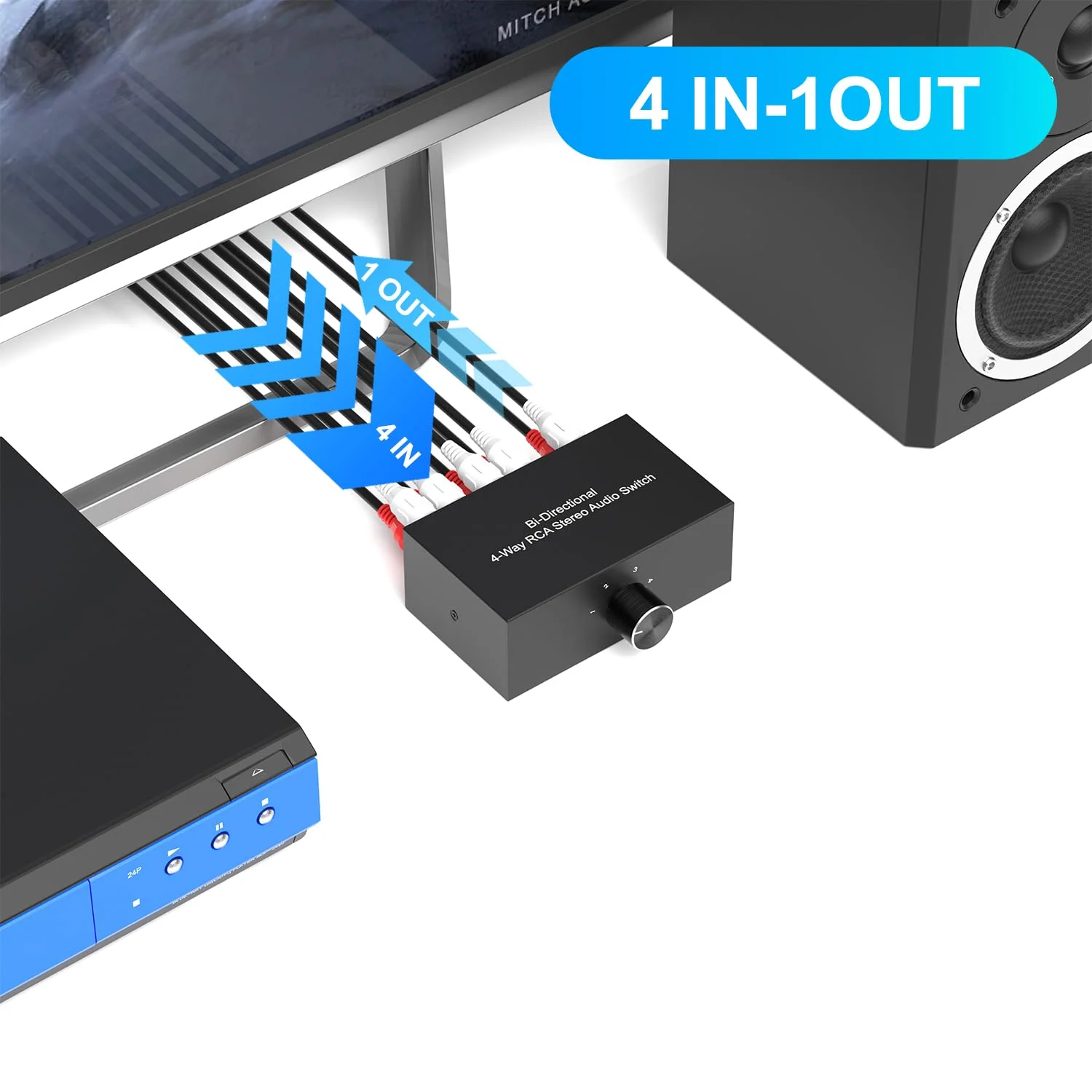 Dingsun 4-Way Stereo Audio Switcher, Bi-Directional Right and Left Channel Audio Selector Box for Blu-ray Players or DVD Players Active Speakers (4In-1Out /1In-4Out)(1In-4Out /4In-1Out) 1In-4Out /4In-1Out - Image 5