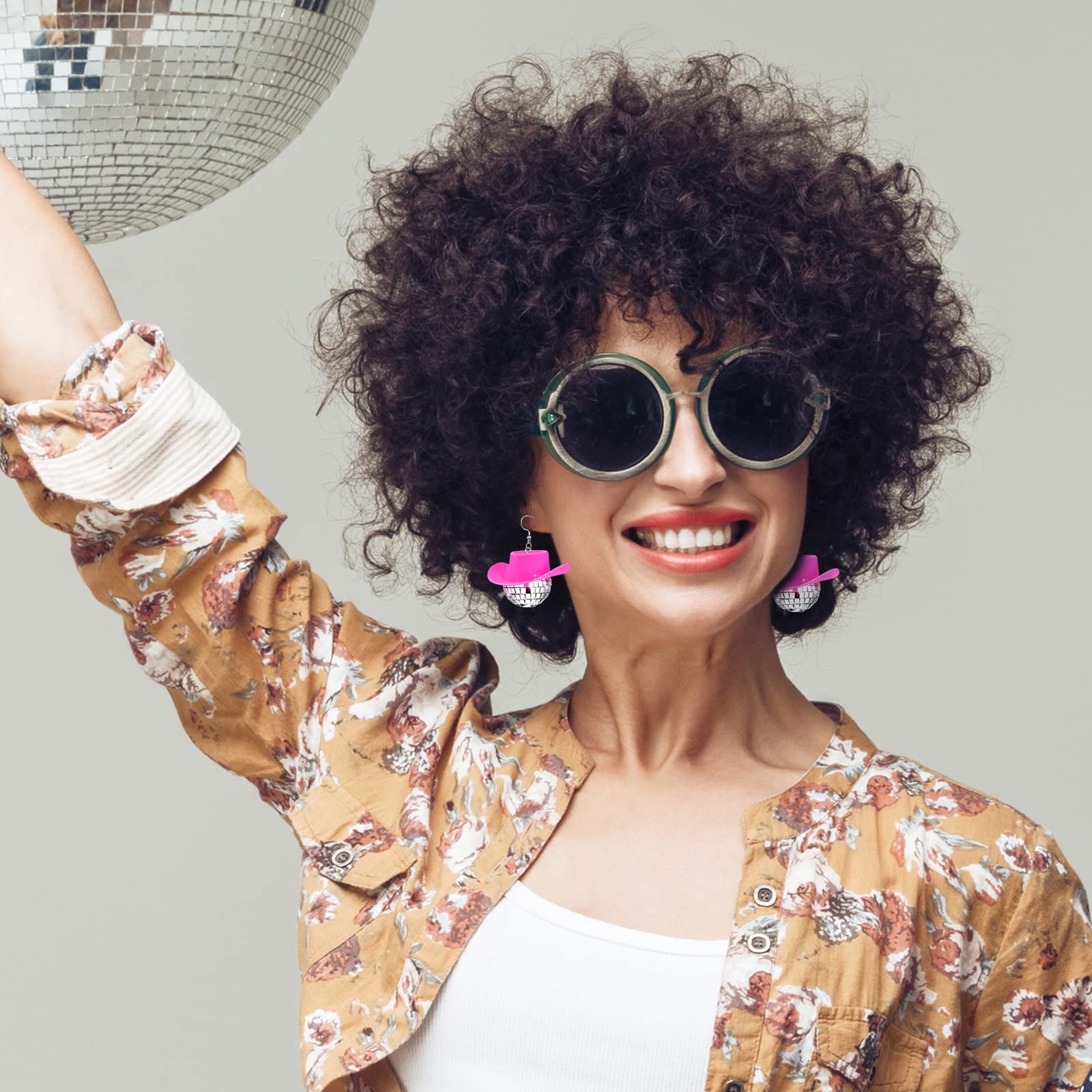 Disco Ball Earrings 70s 80S 90S Disco Outfits for Women Disco Outfits Accessories Tour Party Dress Sparkly Cowgirl Mirrorball Concert Jewelry Gifts B:disco ball earrings-pink - Image 3